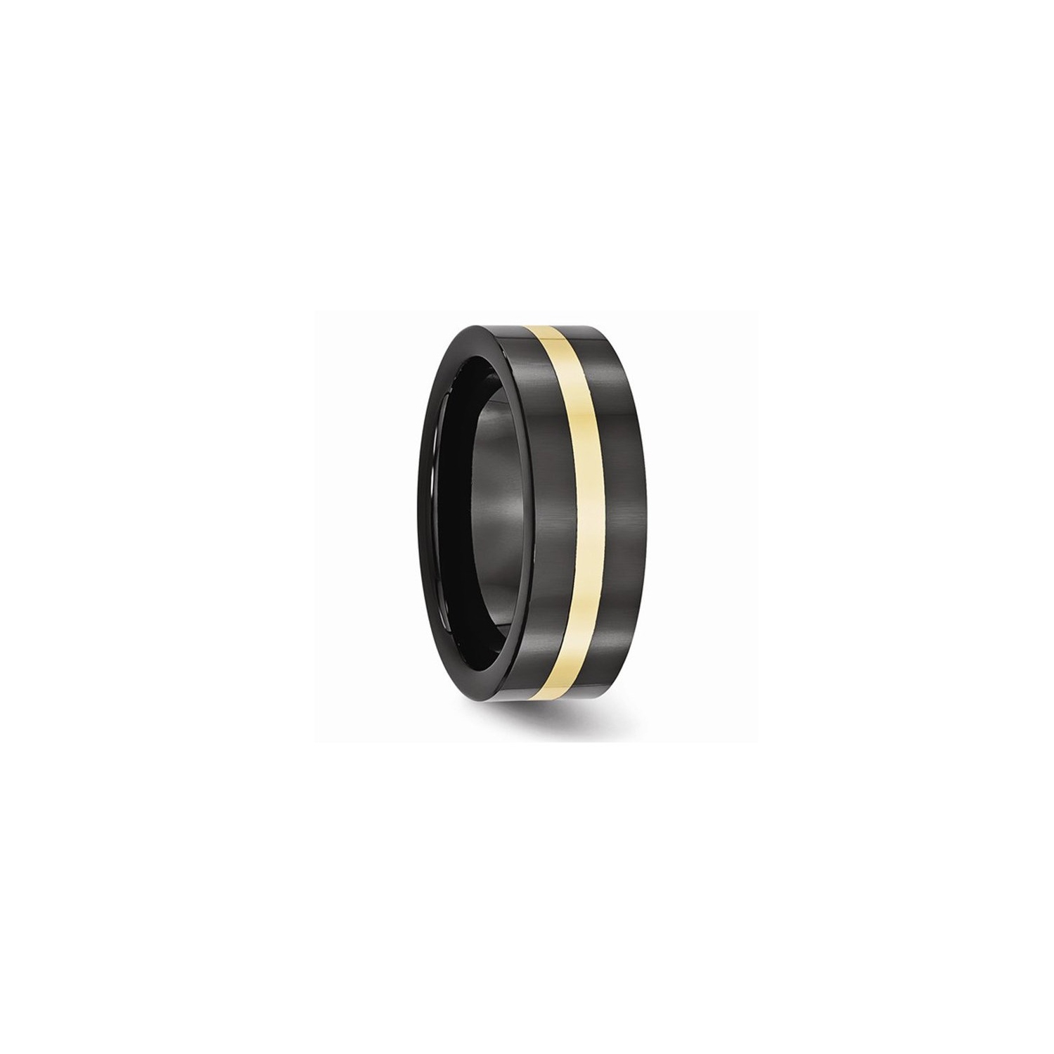 Alliance homme en céramique noire 8 mm avec incrustation en or jaune 14 ct