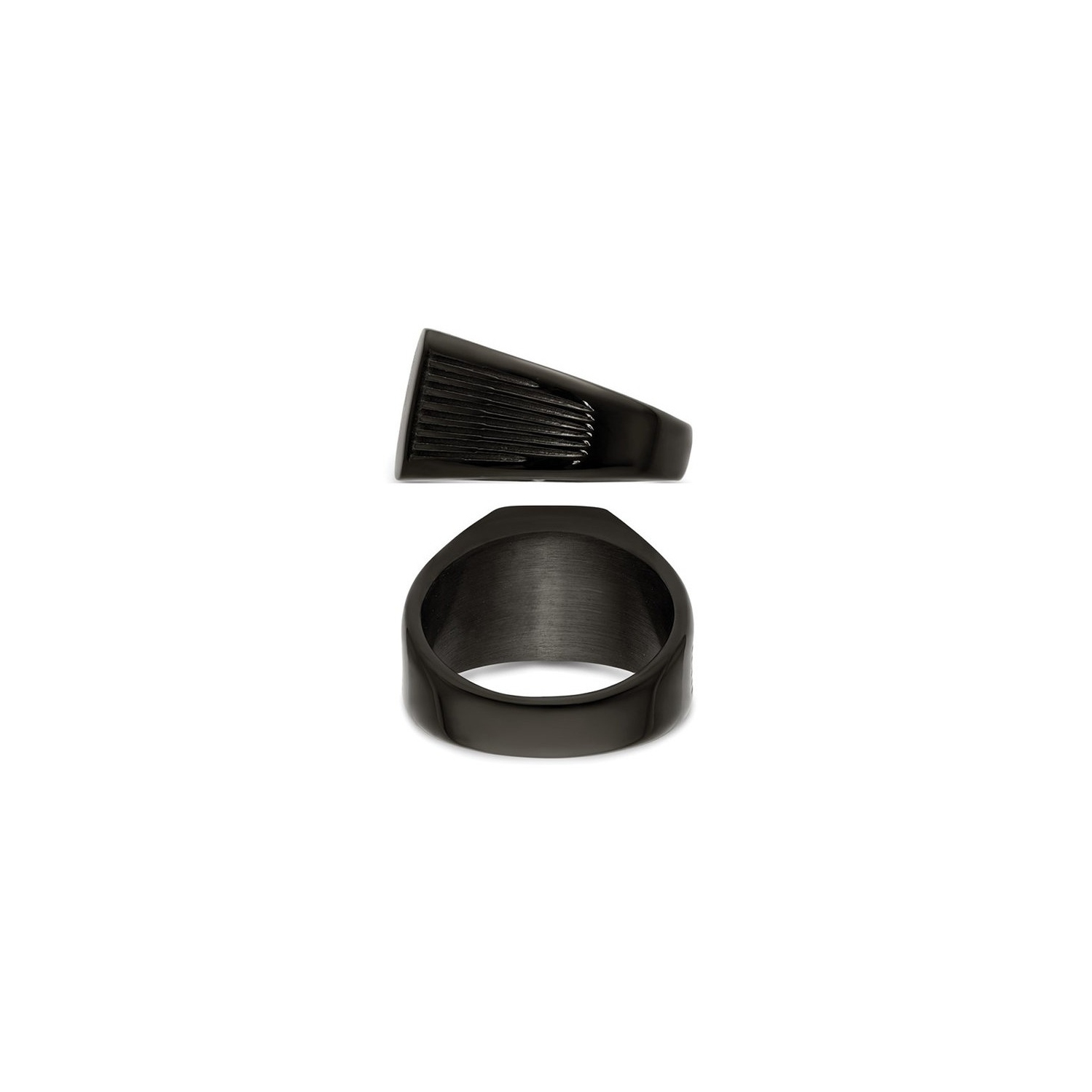 Mens Black Plated Polished Stainless Steel Signet Ring