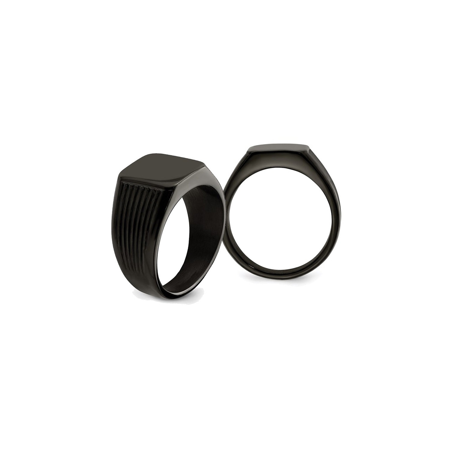 Mens Black Plated Polished Stainless Steel Signet Ring