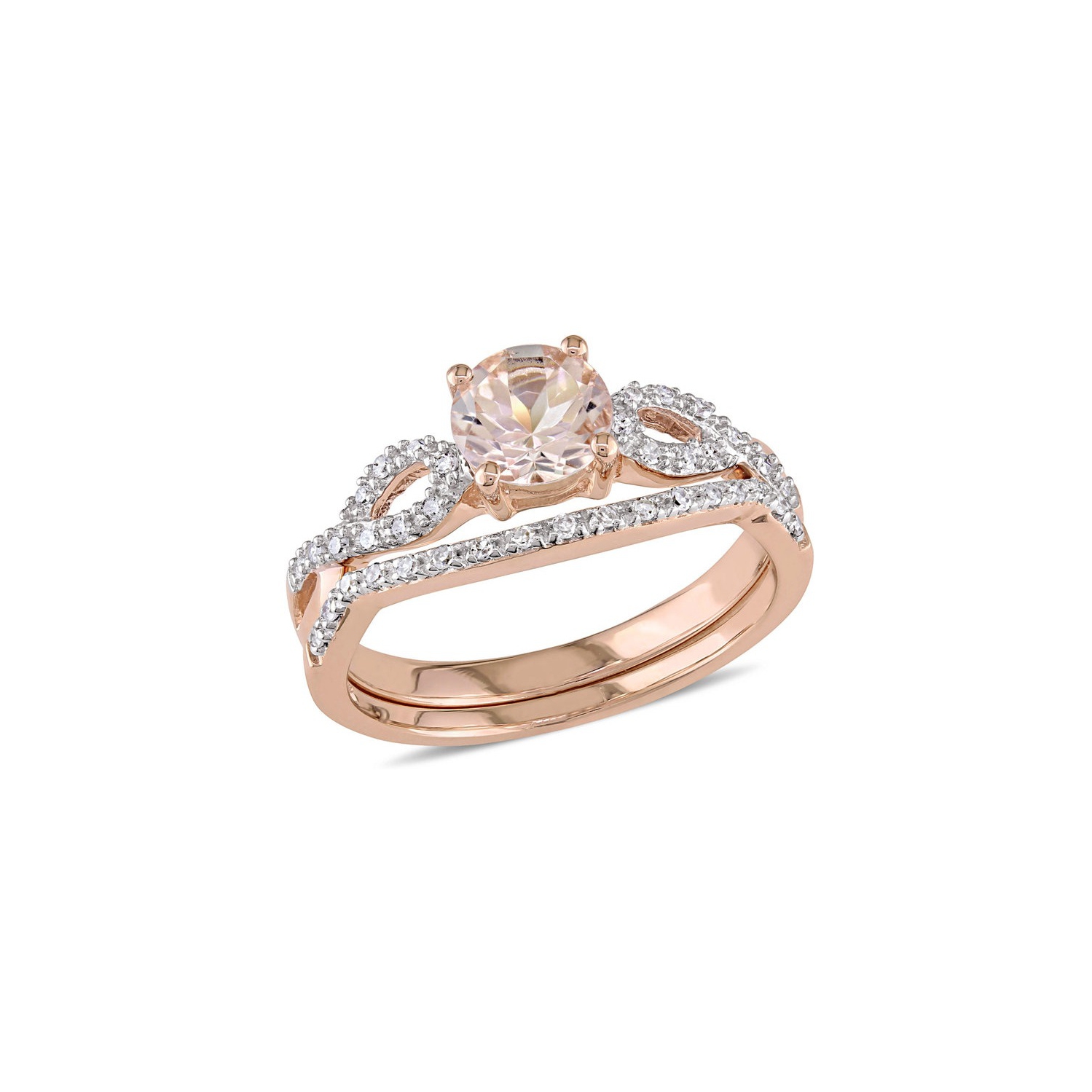 Ensemble nuptial en or rose 10 ct avec morganite et diamants 4/5 ct (ct