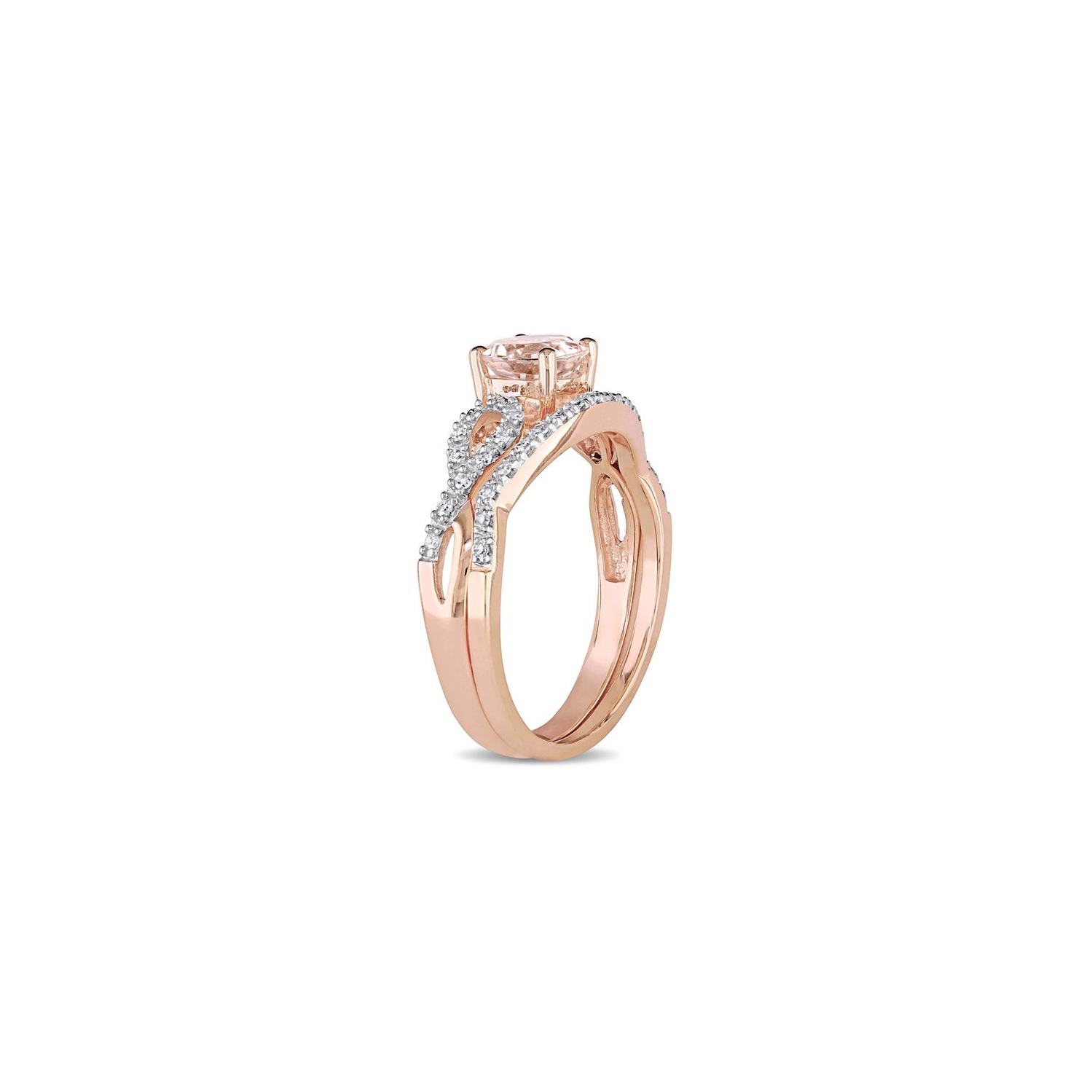 Ensemble nuptial en or rose 10 ct avec morganite et diamants 4/5 ct (ct