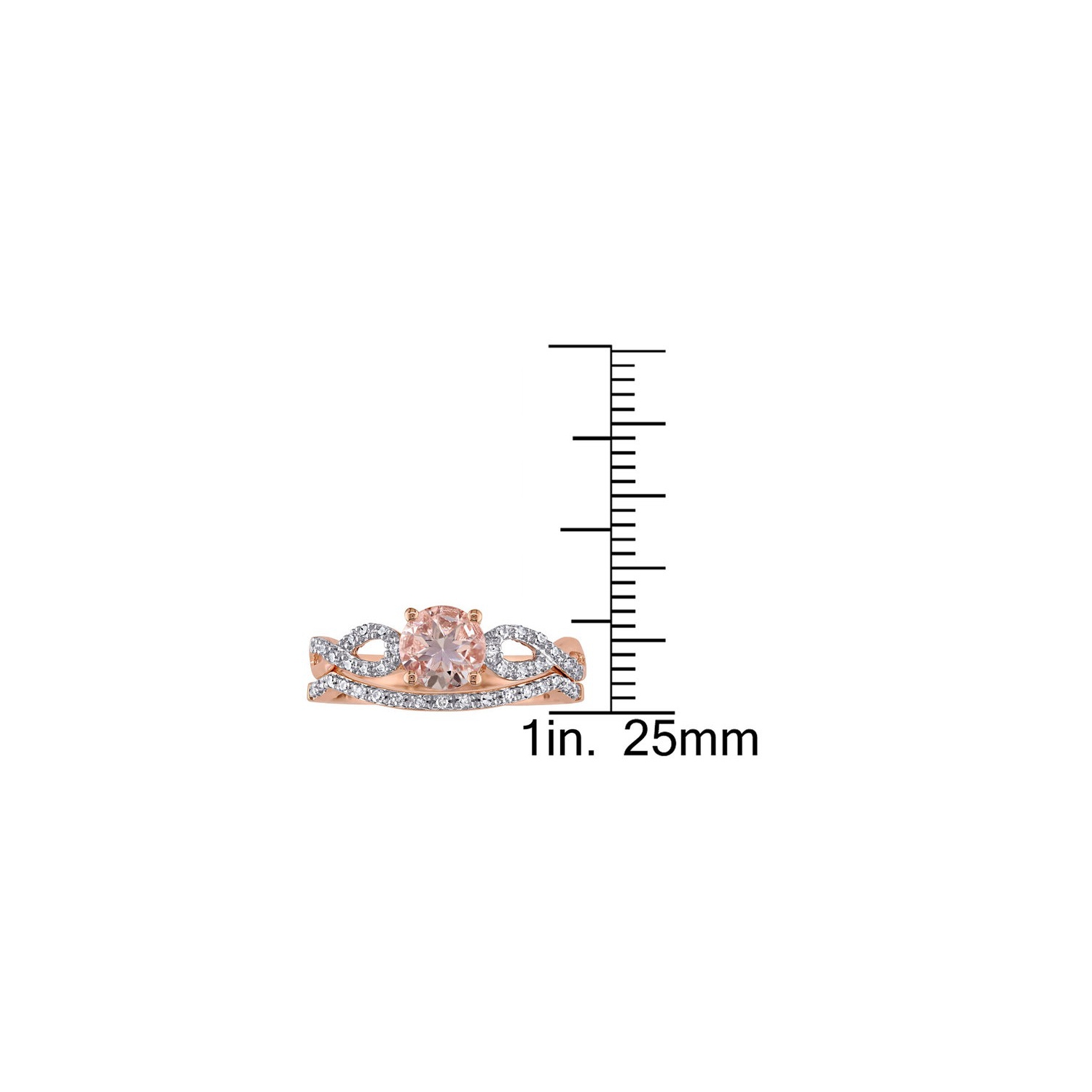 Ensemble nuptial en or rose 10 ct avec morganite et diamants 4/5 ct (ct