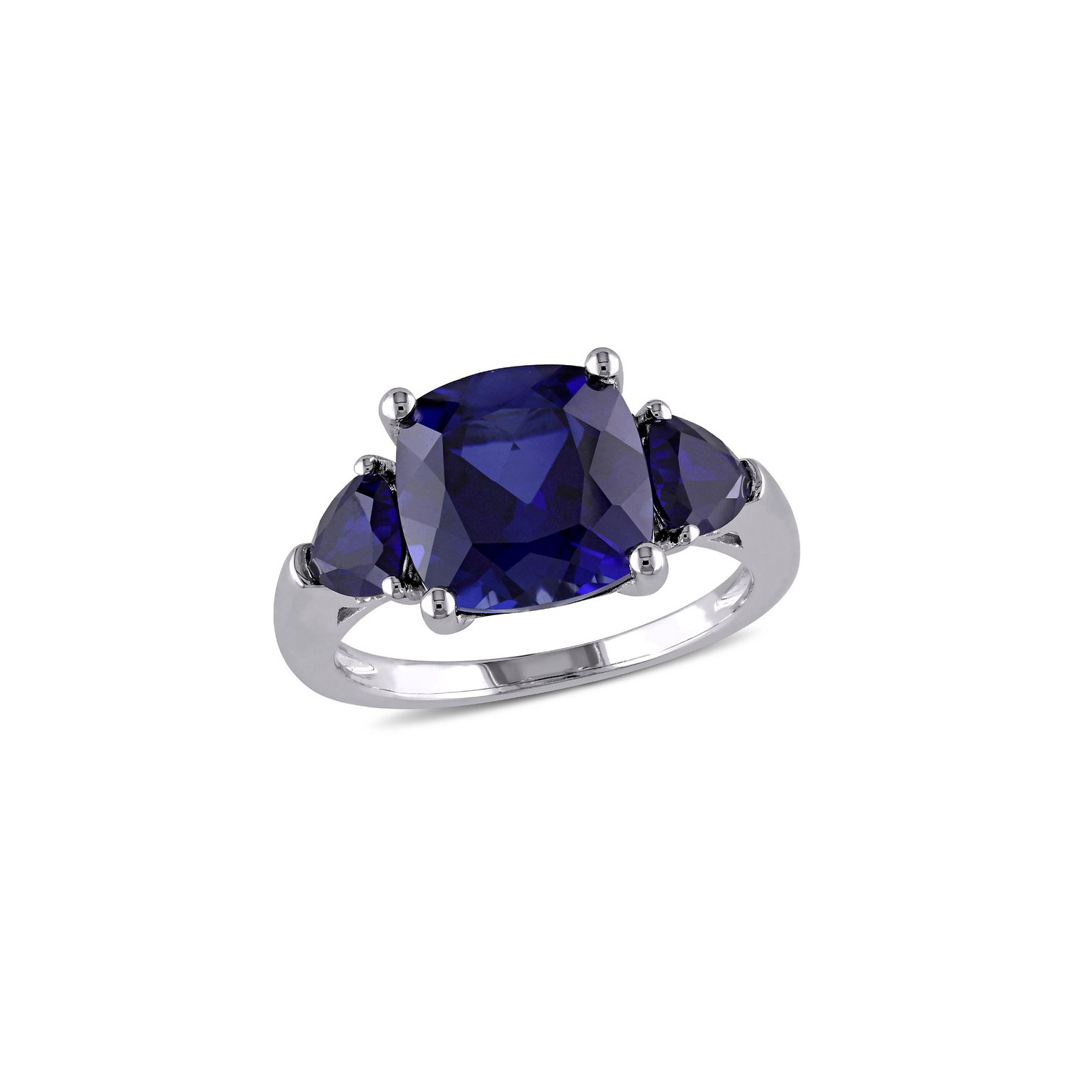 7.10 Carat Lab-Created Blue Sapphire Three Stone Ring in Sterling Silver