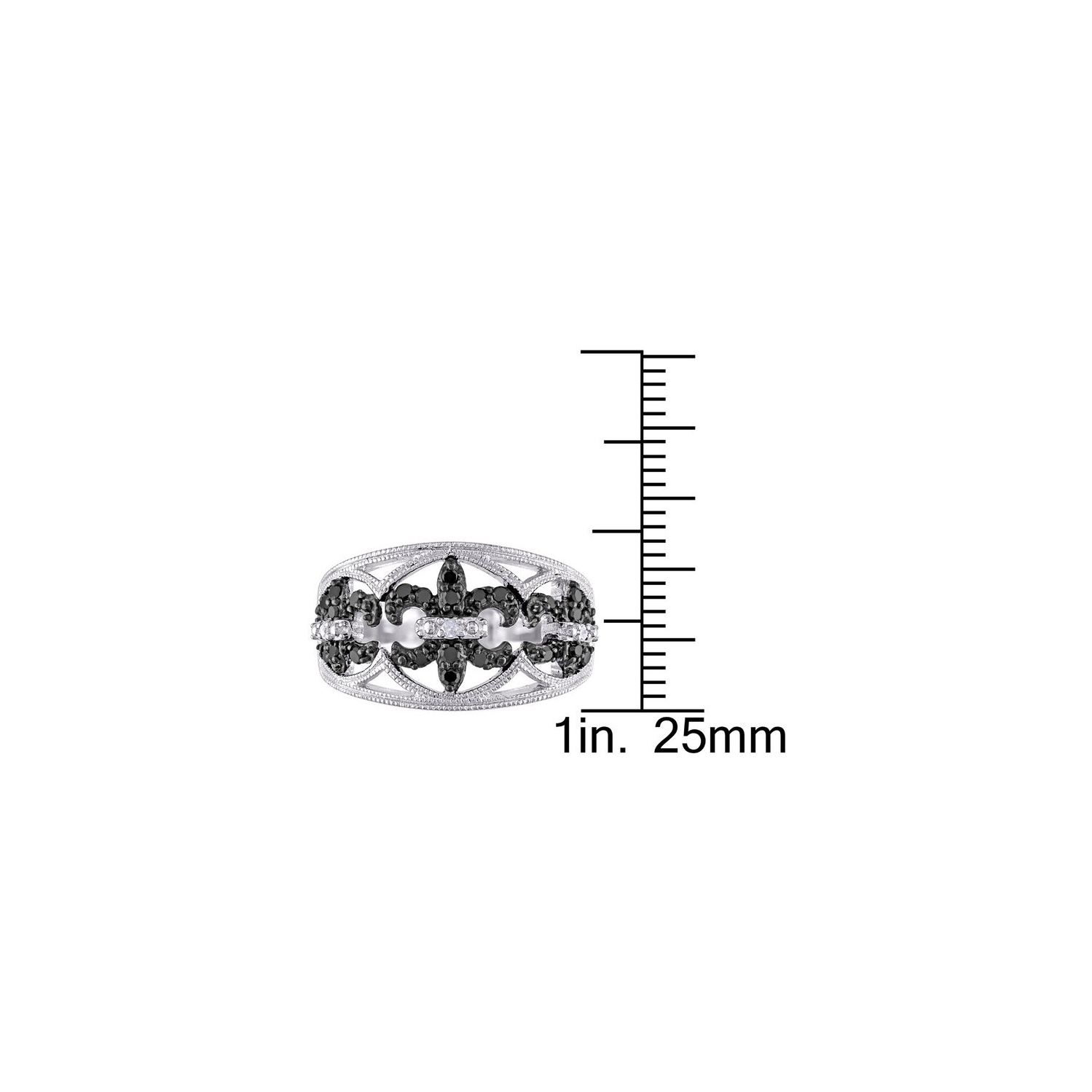 Bague en argent sterling avec fleur de lys noire et blanche 1/4&nbsp;carat