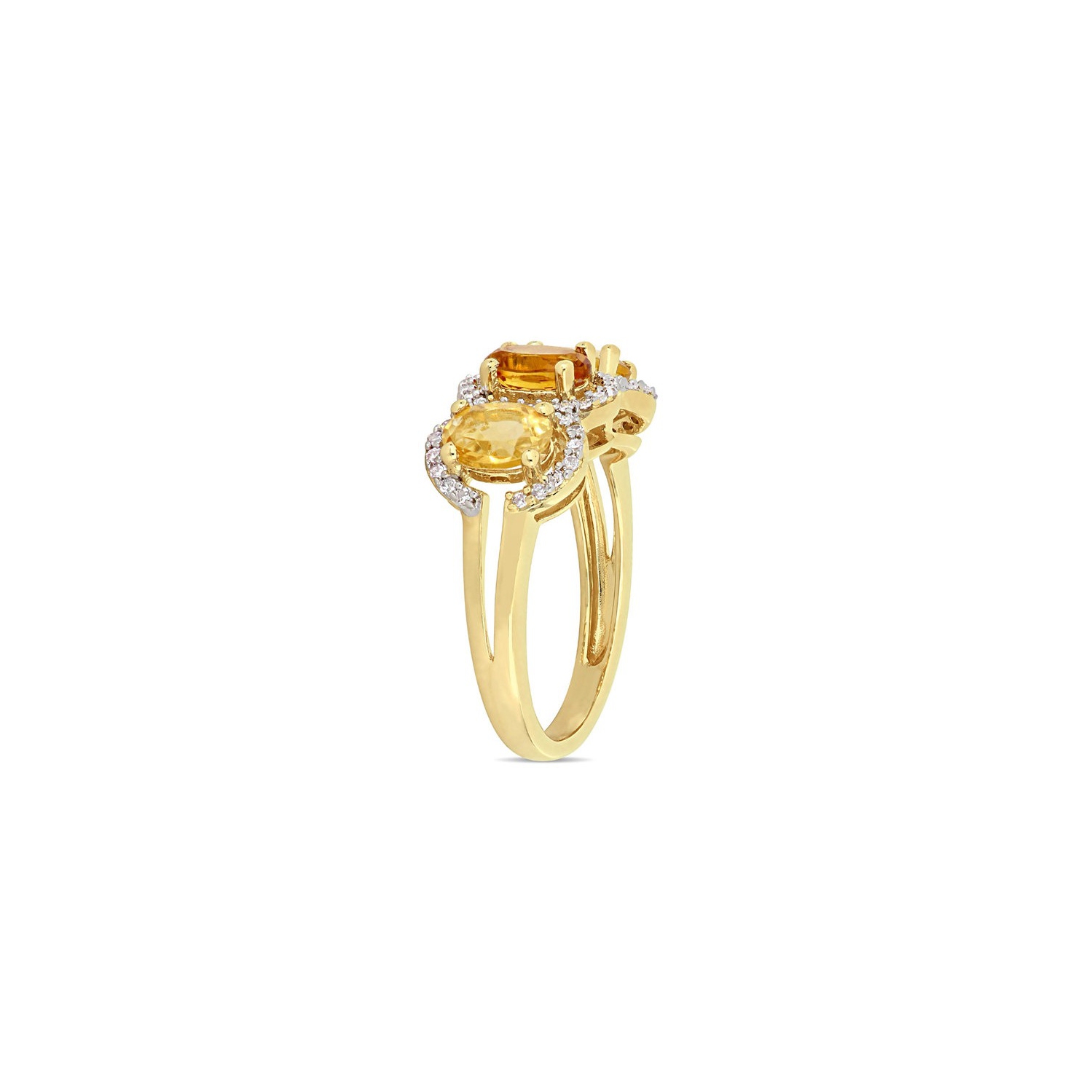 Bague à trois pierres avec citrine à Madère de 1,35&nbsp;carat et diamants 1/5&nbsp;carat (ct) en argent sterling plaqué jaune