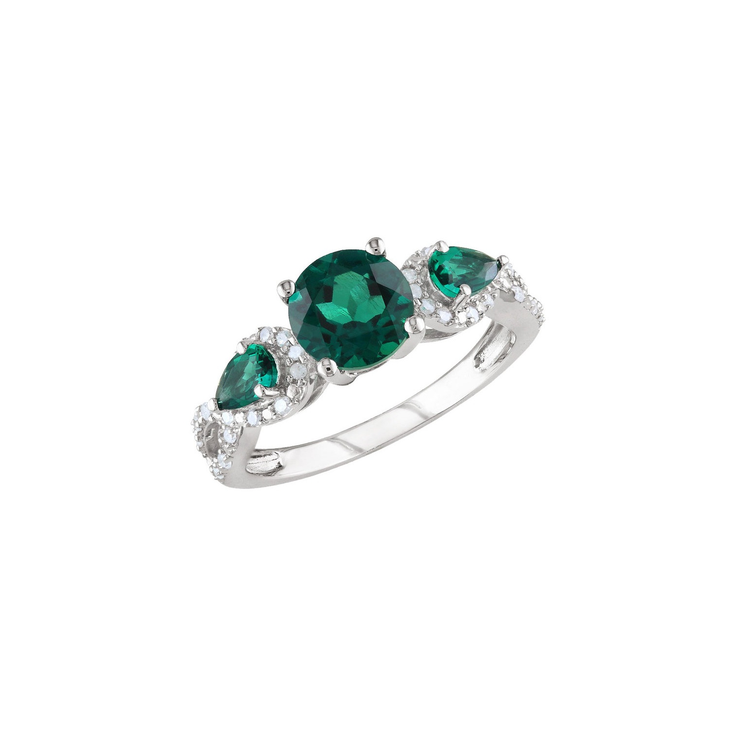 2 1/6 Carat Lab-Created Emerald Ring with Diamonds in Sterling Silver