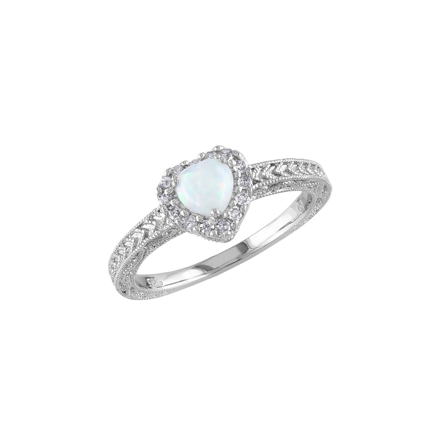 Opal and Diamond 1/5 Carat Ring in Sterling Silver