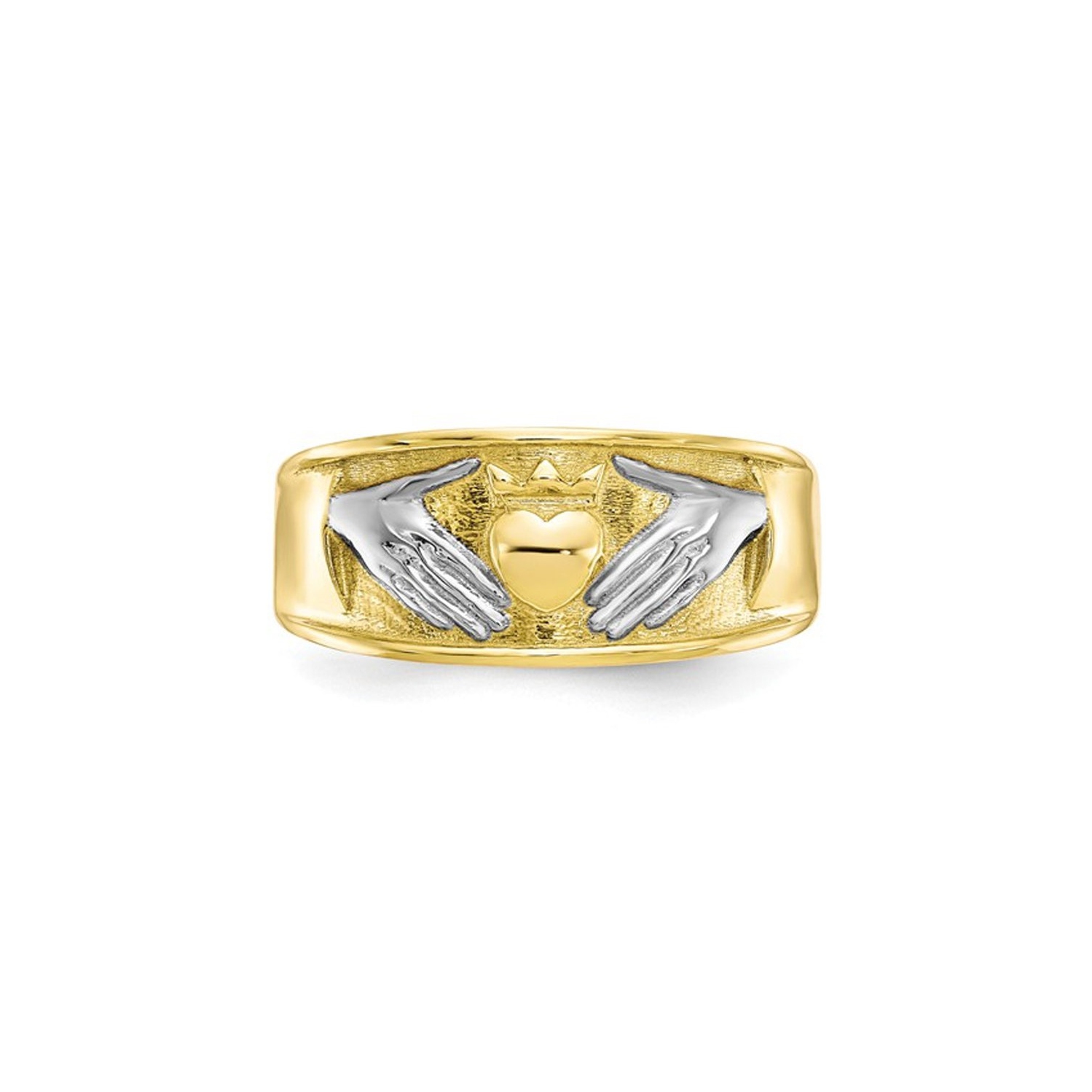 Mens 10K White and Yellow Gold Celtic Claddagh Ring