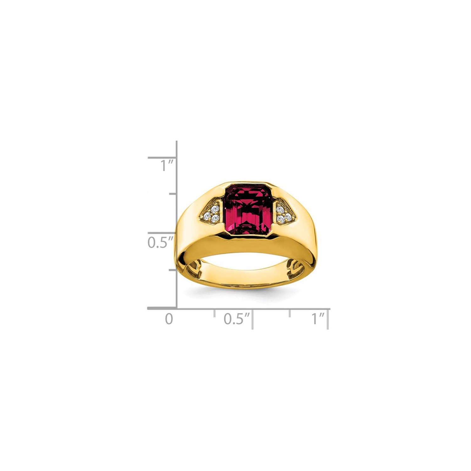 Mens 3.75 Carat Lab Created Emerald-Cut Ruby Ring in 14K Yellow Gold with Diamonds
