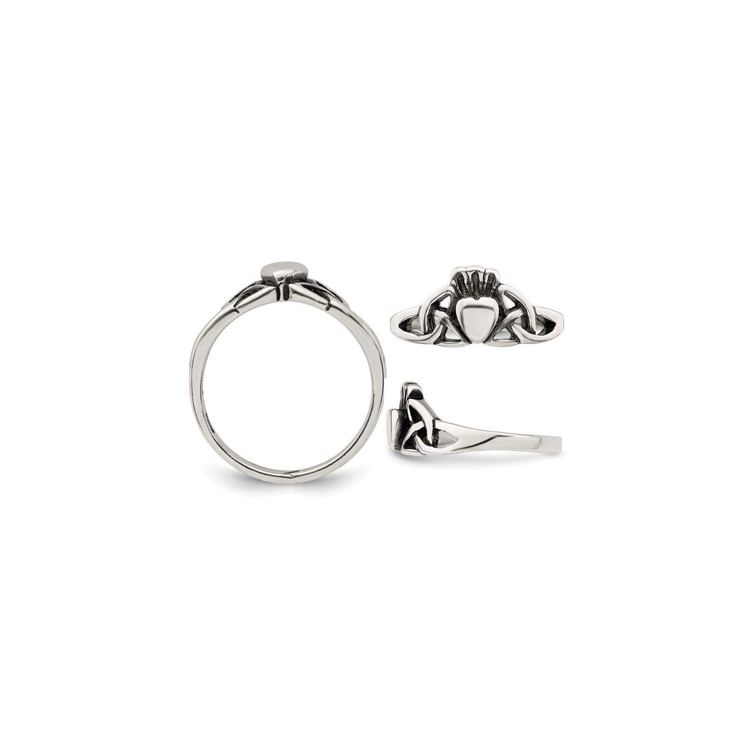 Ladies Antiqued Claddagh Ring in Sterling Silver