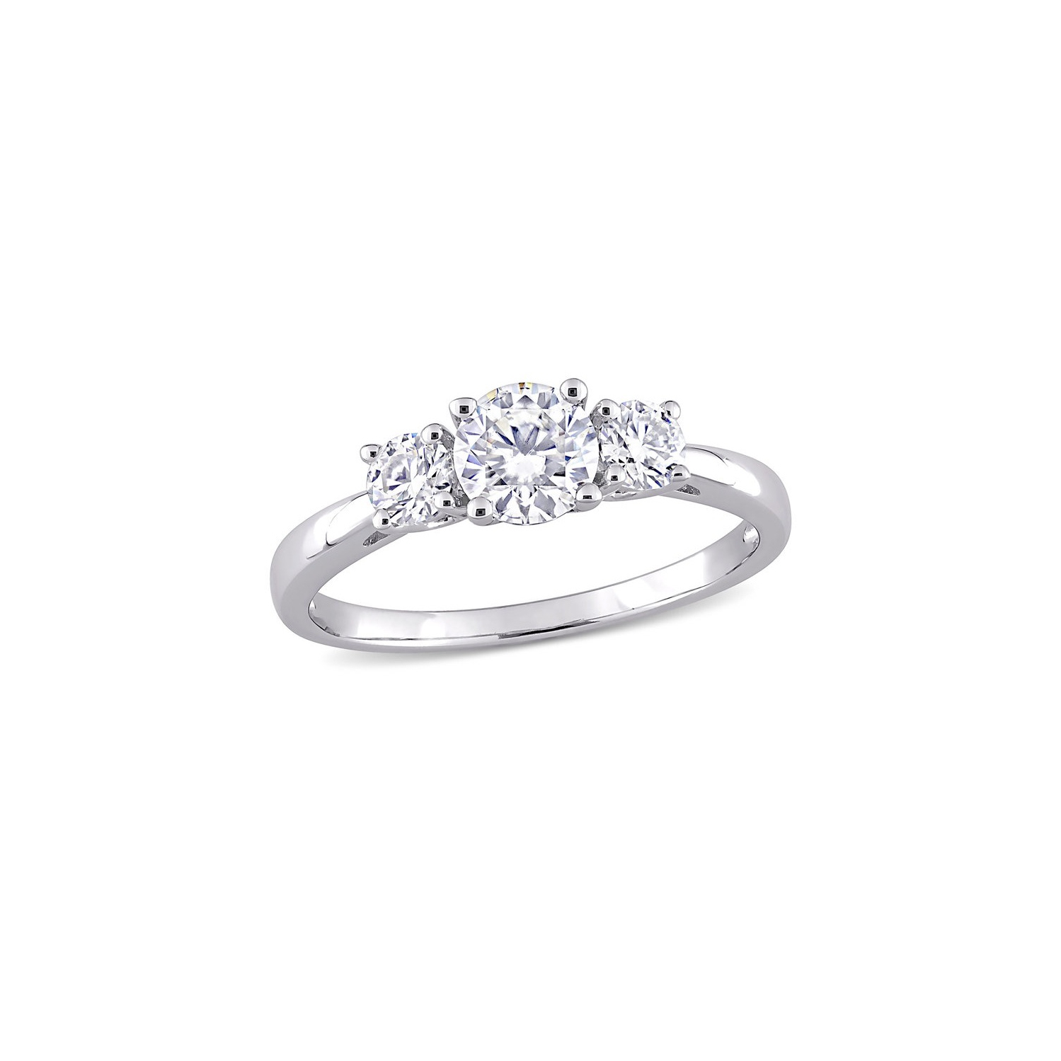 1.00 Carat Lab Created Three Stone Moissanite Engagement Ring in Sterling Silver