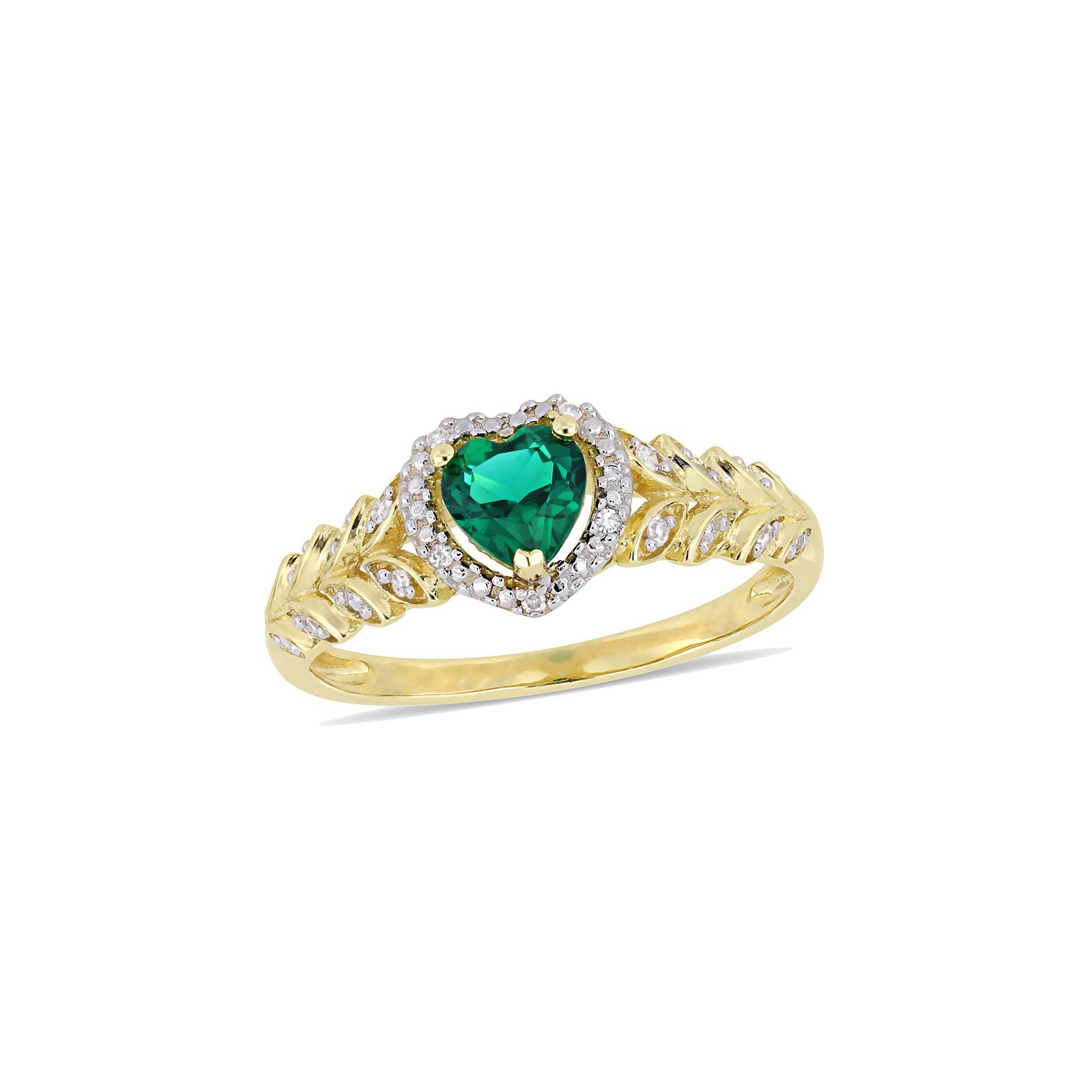 2/5 Carat Lab Created Emerald Promise Heart Ring in 10K Yellow Gold with Diamonds