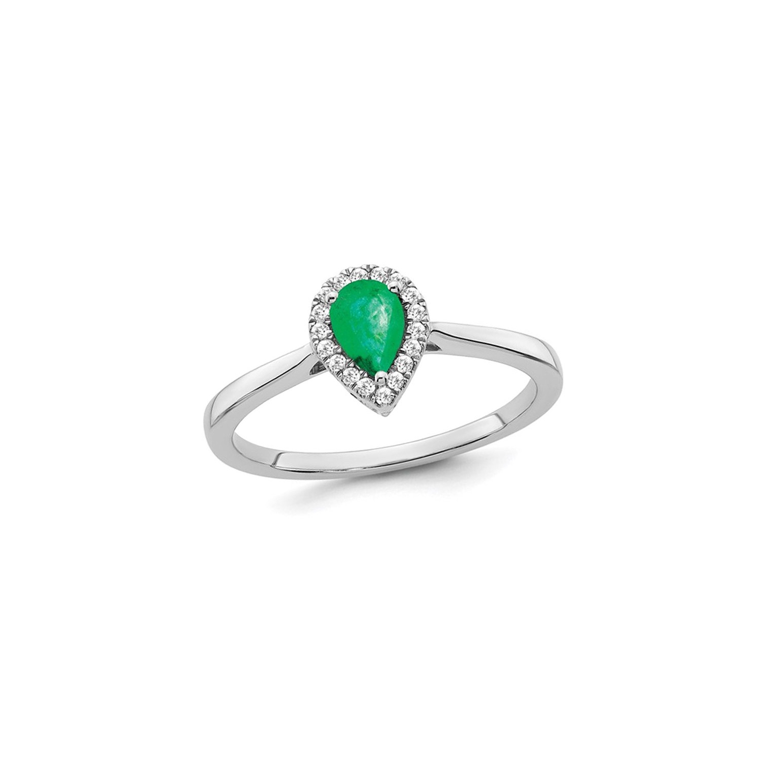1/2 Carat Emerald Teardrop Ring in 14K White Gold with Diamonds