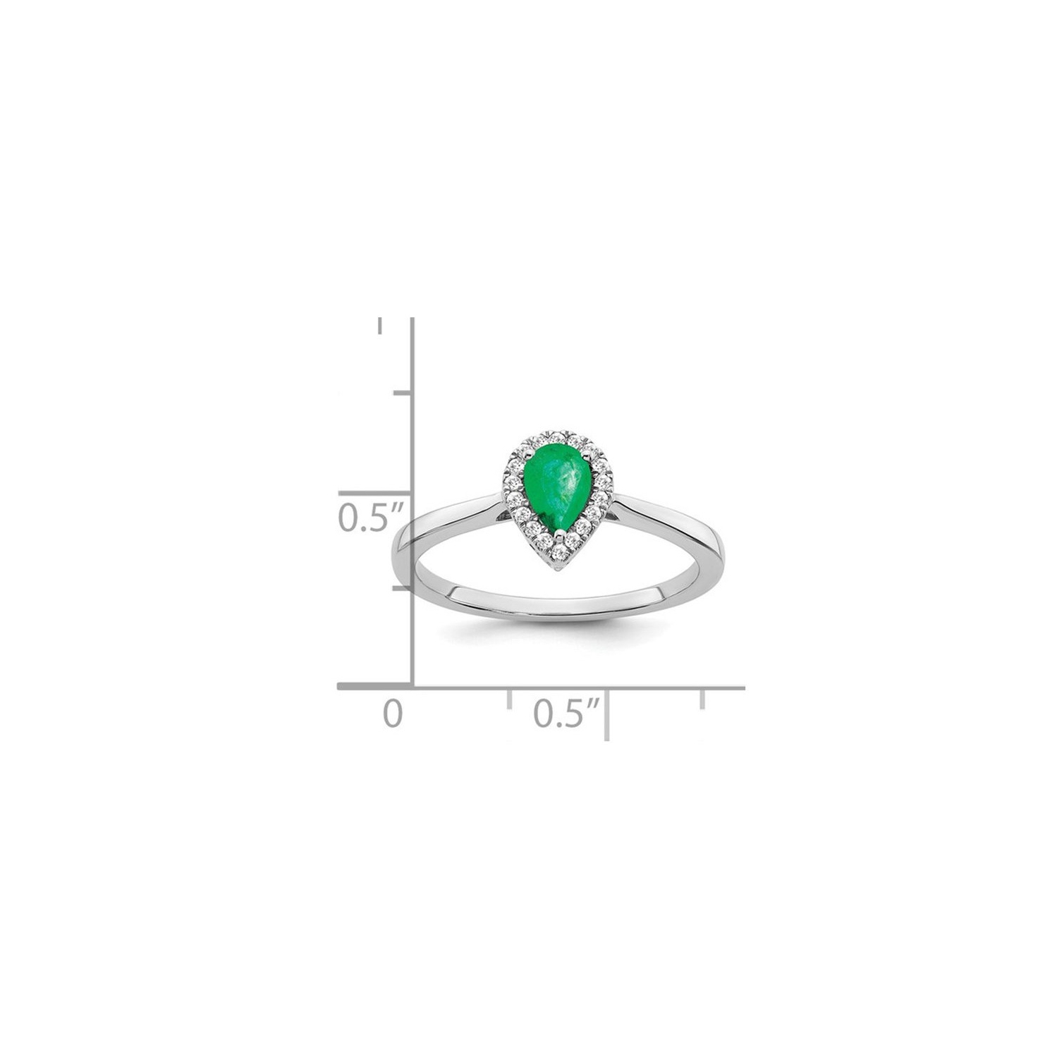 1/2 Carat Emerald Teardrop Ring in 14K White Gold with Diamonds