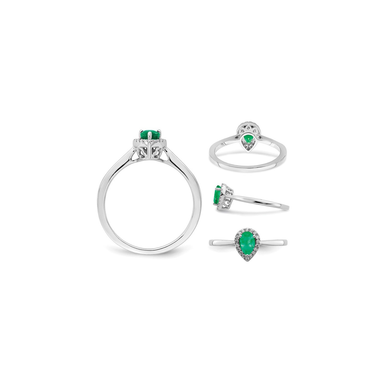 1/2 Carat Emerald Teardrop Ring in 14K White Gold with Diamonds