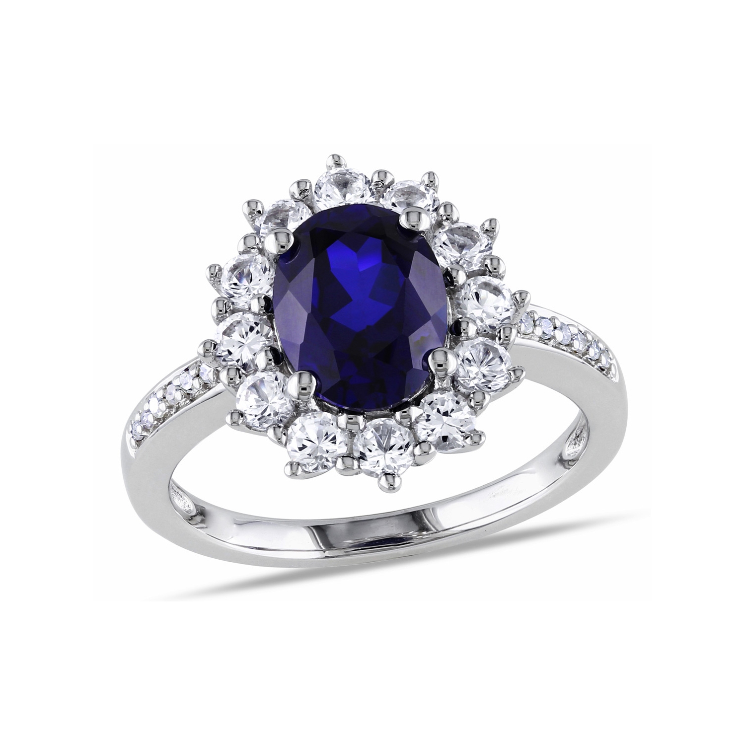 Bague en argent sterling avec saphir bleu et blanc synthétique en laboratoire de 3.90 ct