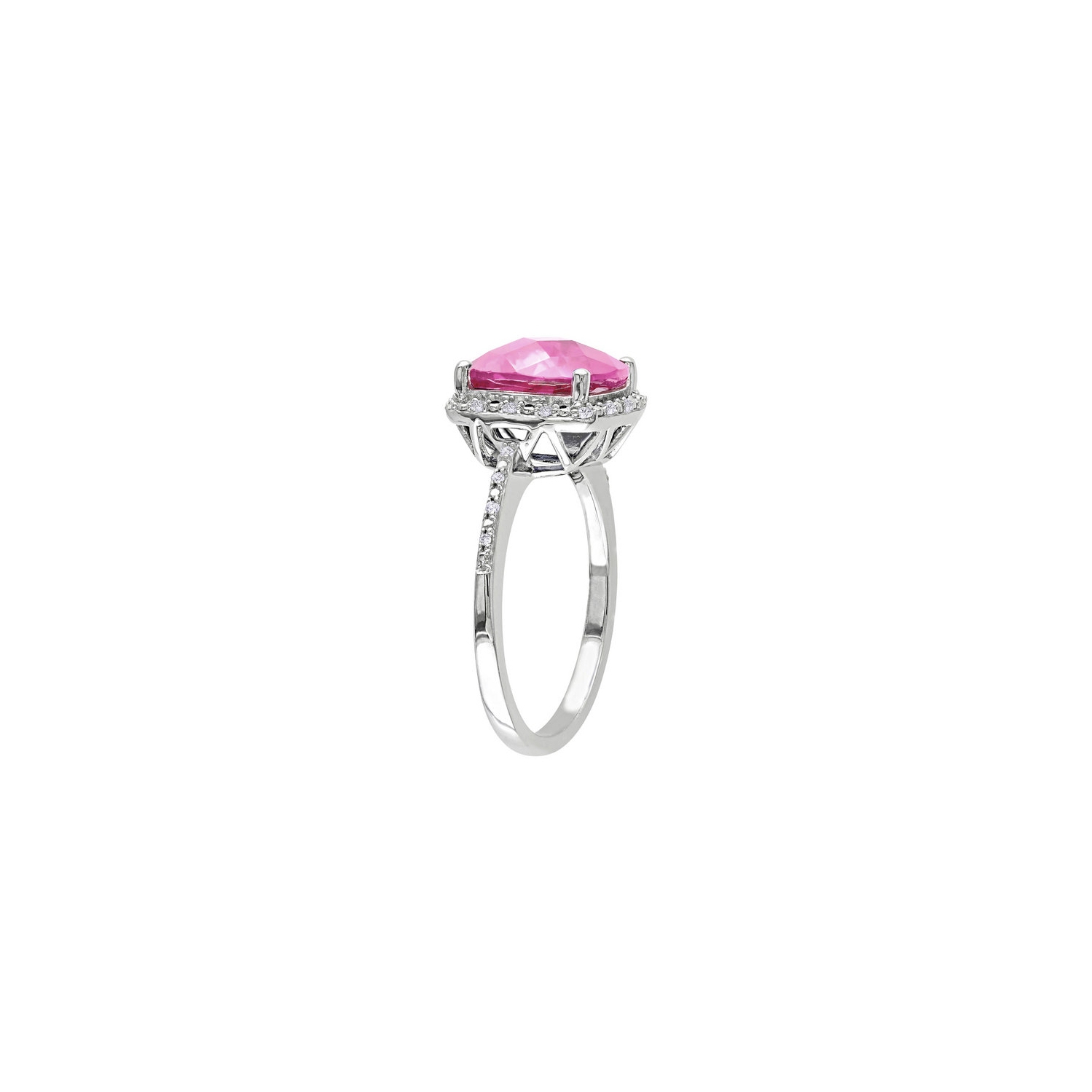 Bague en argent sterling avec saphir rose synthétique en laboratoire et diamants décoratifs 5.80 carats