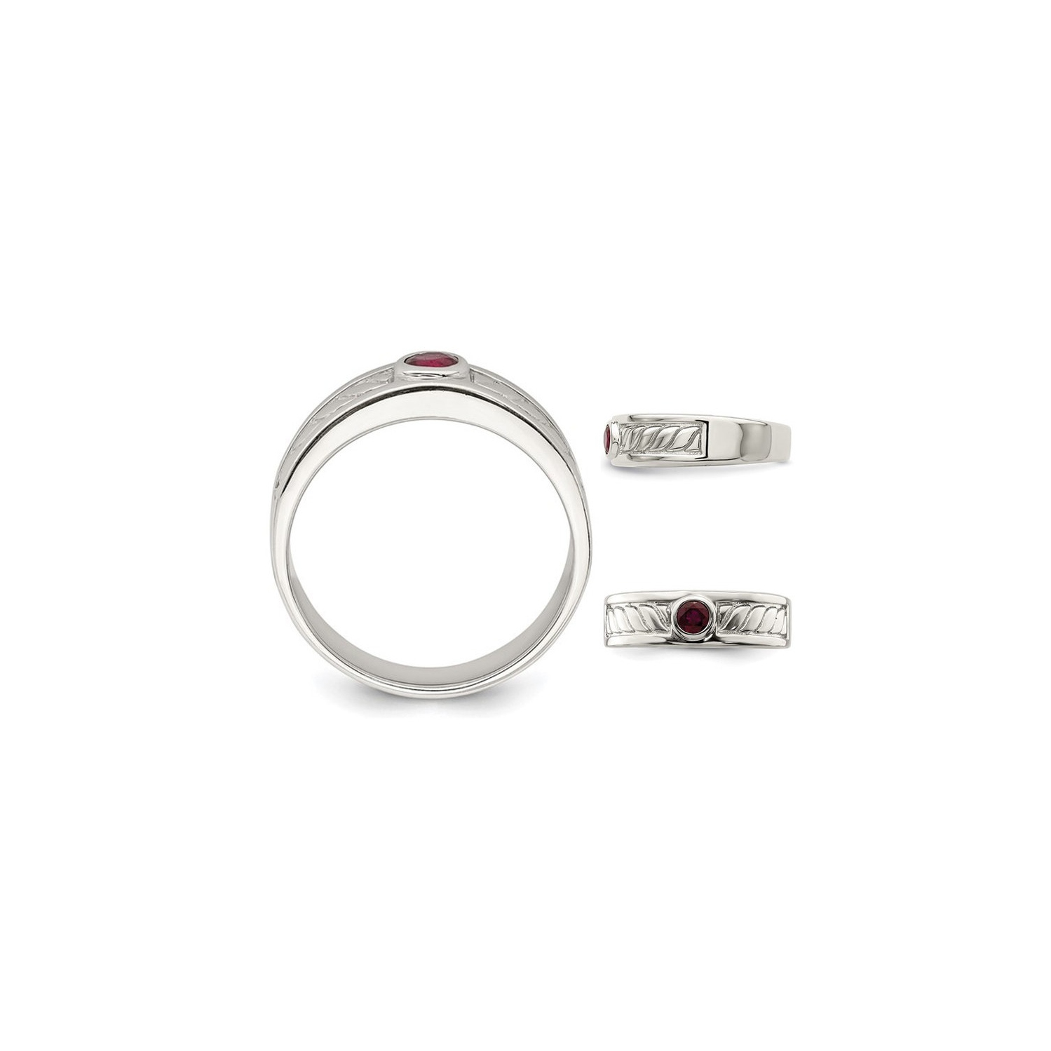 Mens 2.00 Carat Ruby Ring Band in Sterling Silver