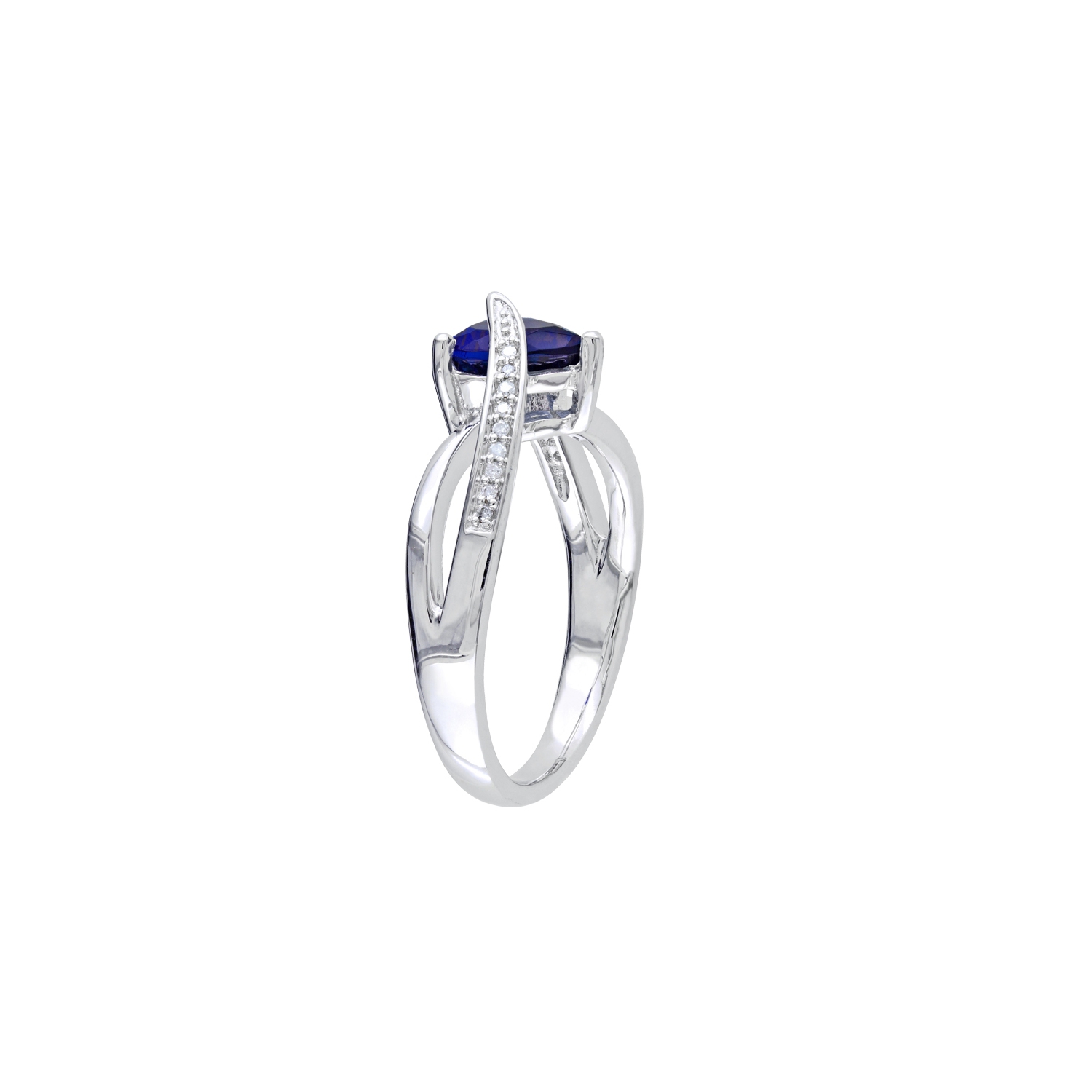 Created Blue Sapphire and Diamond Heart Ring 1.90 Carat in Sterling Silver