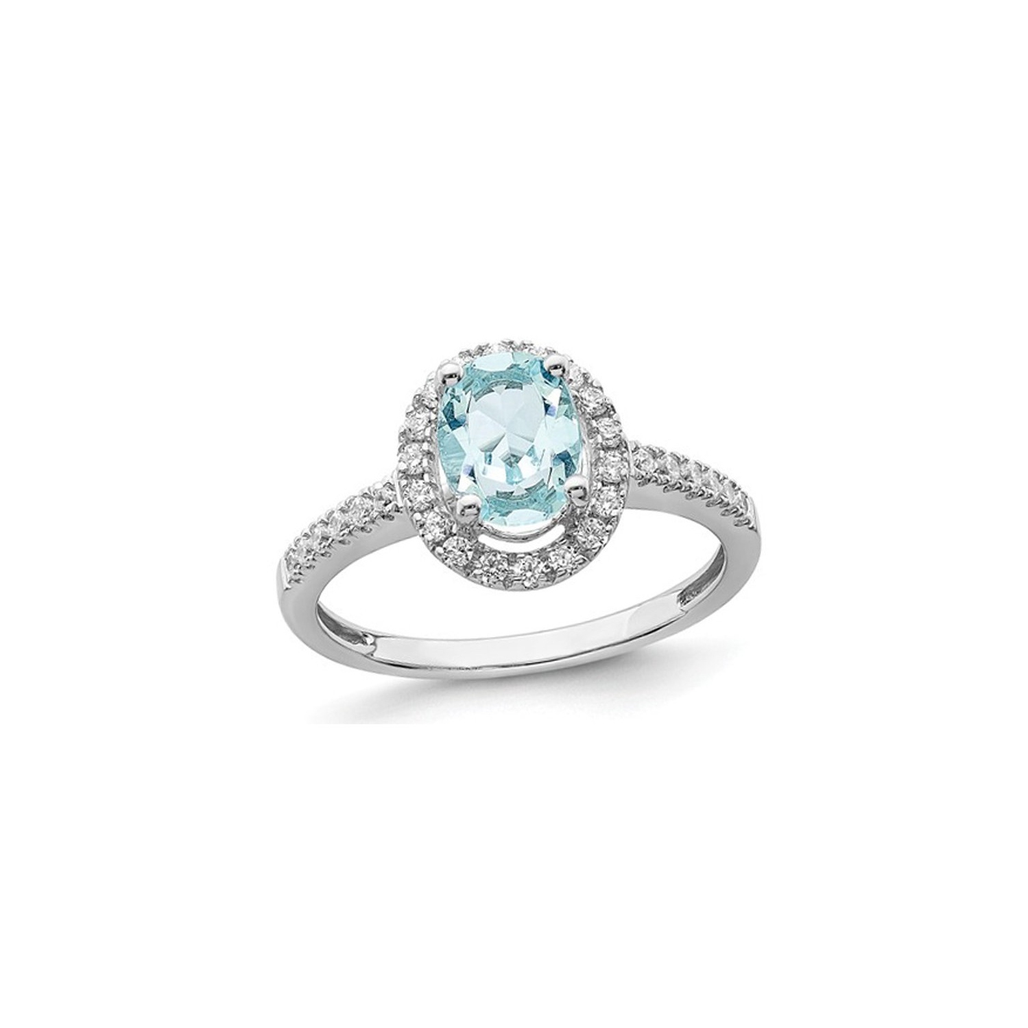 Bague en or blanc 14 ct avec diamants et aigue-marine naturelle de 1.00 ct
