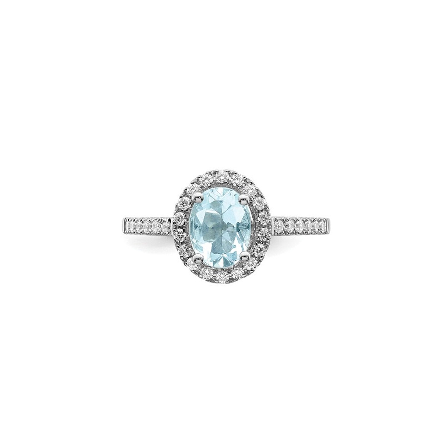 Bague en or blanc 14 ct avec diamants et aigue-marine naturelle de 1.00 ct