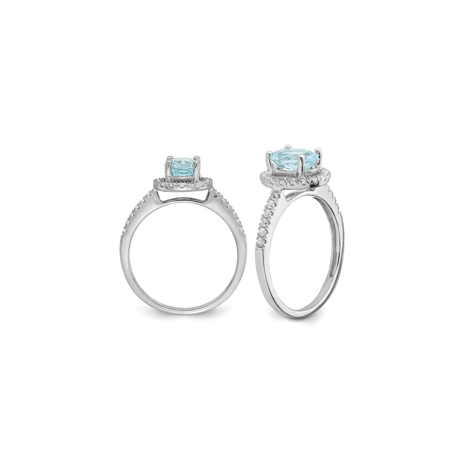 Bague en or blanc 14 ct avec diamants et aigue-marine naturelle de 1.00 ct