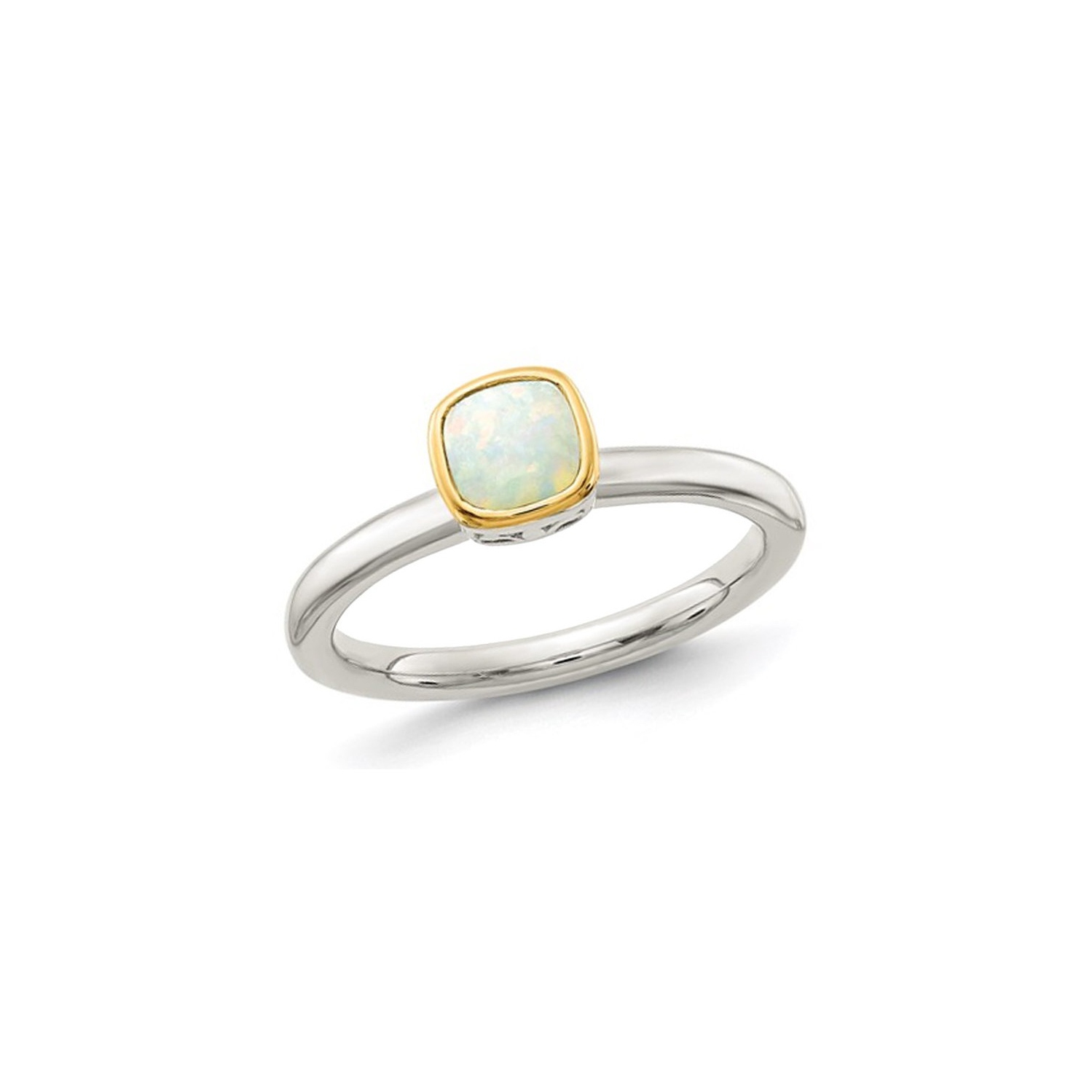 1/4 Carat Natural Opal Ring in Sterling Silver with 14K Accent