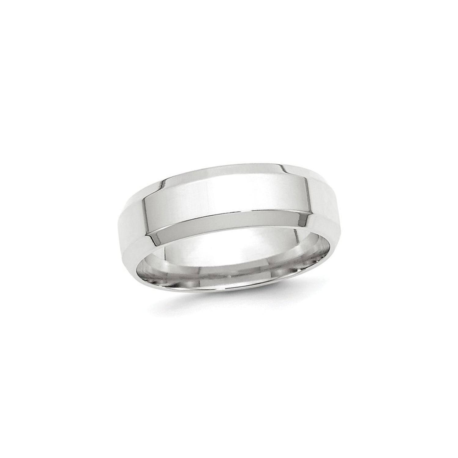 Mens 10K White Gold 7mm Comfort Fit Wedding Band Ring with Bevel Edge