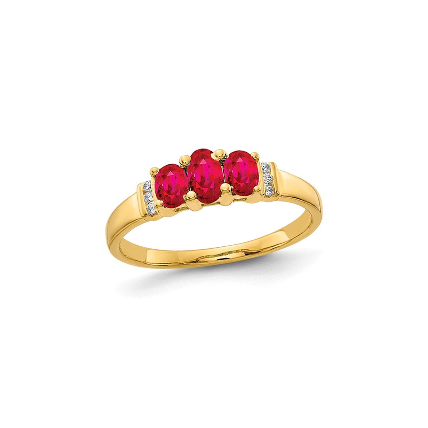3/4 Carat Natural Ruby Three Stone Ring in 14K Yellow Gold