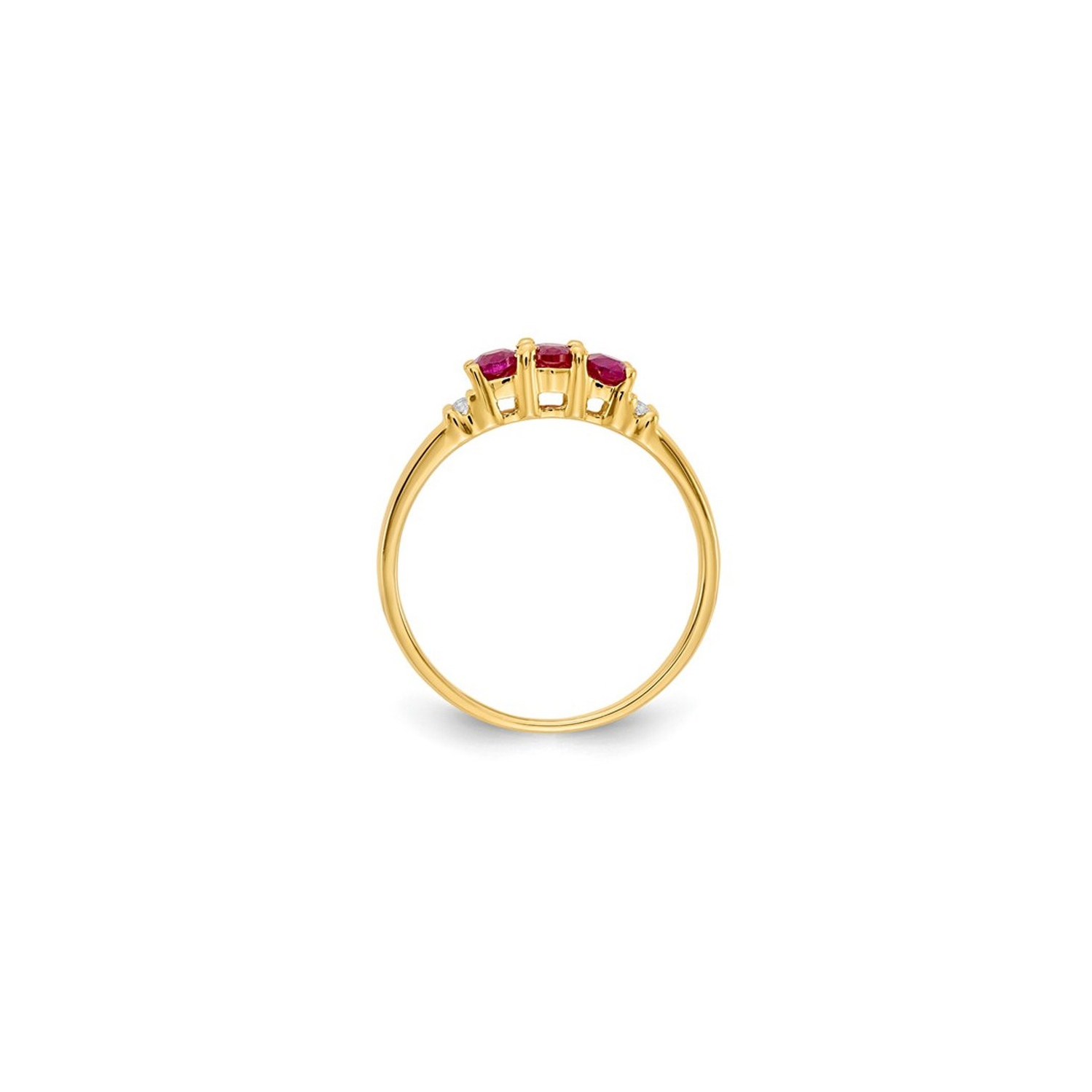 3/4 Carat Natural Ruby Three Stone Ring in 14K Yellow Gold
