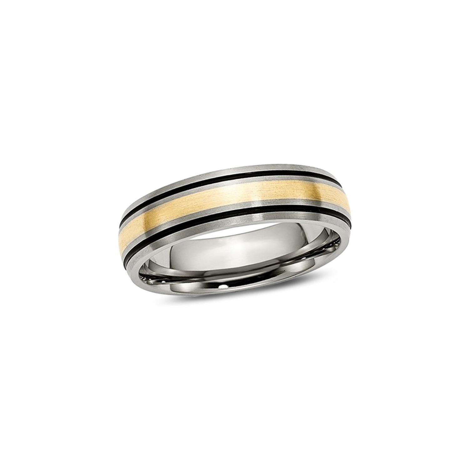 Mens 6mm Antiqued Titanium Wedding Band Ring with 14K Gold Inlay
