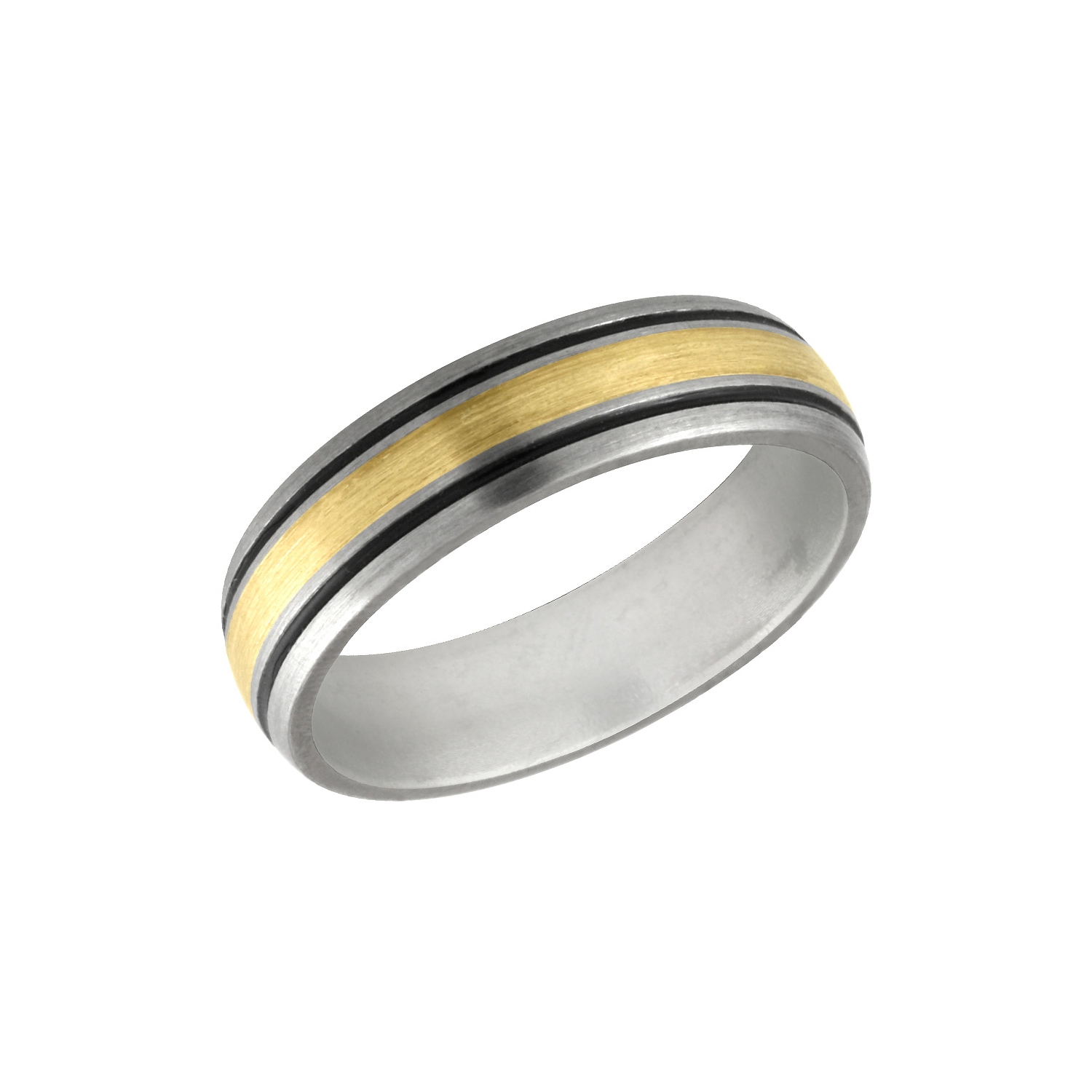 Mens 6mm Antiqued Titanium Wedding Band Ring with 14K Gold Inlay