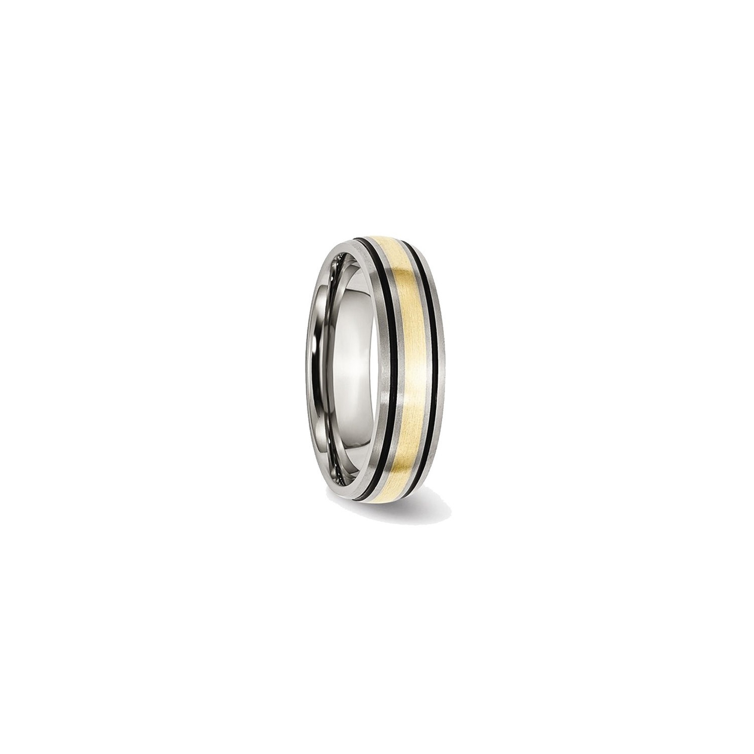 Mens 6mm Antiqued Titanium Wedding Band Ring with 14K Gold Inlay
