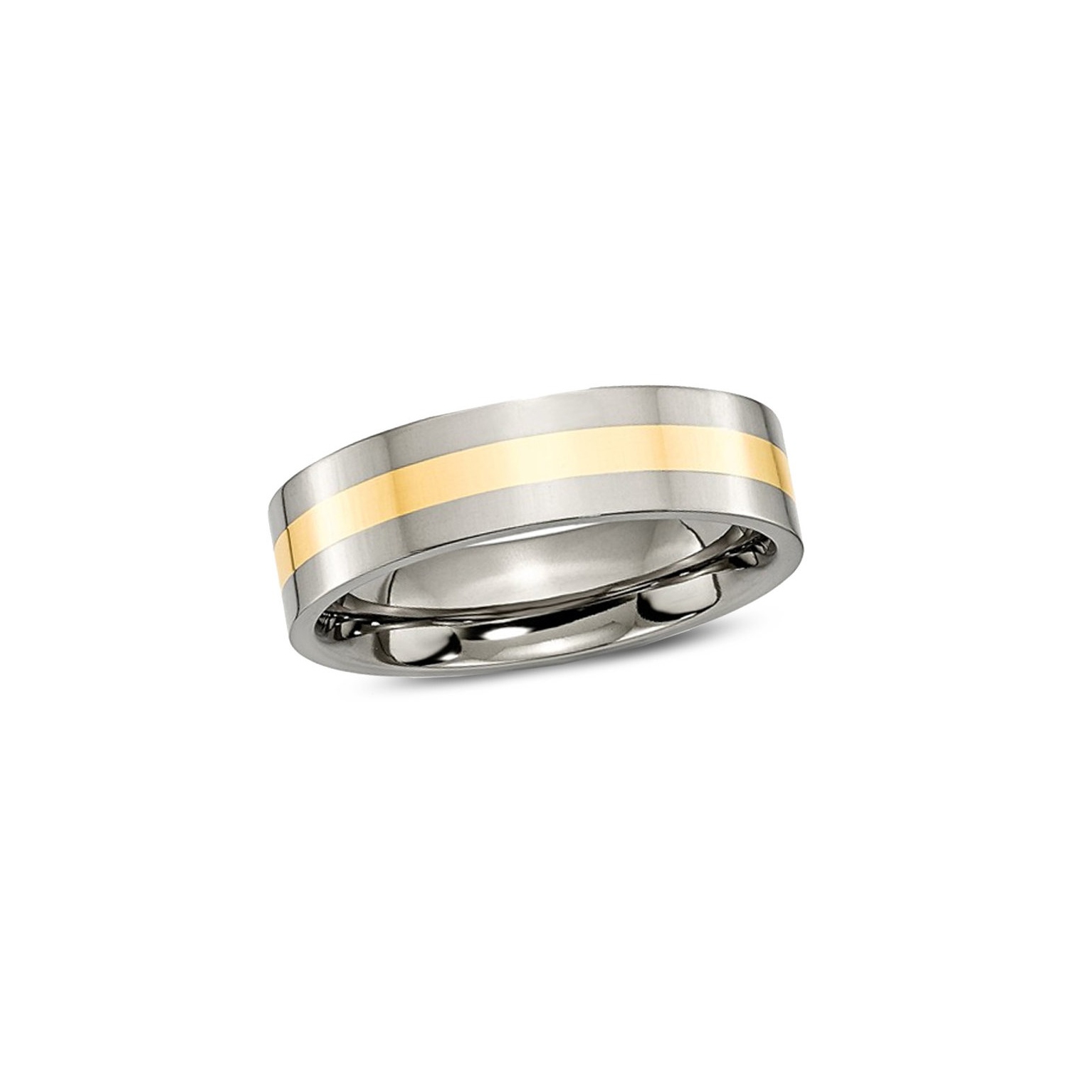 Mens 6mm Titanium Wedding Band Ring with 14 Gold Inlay