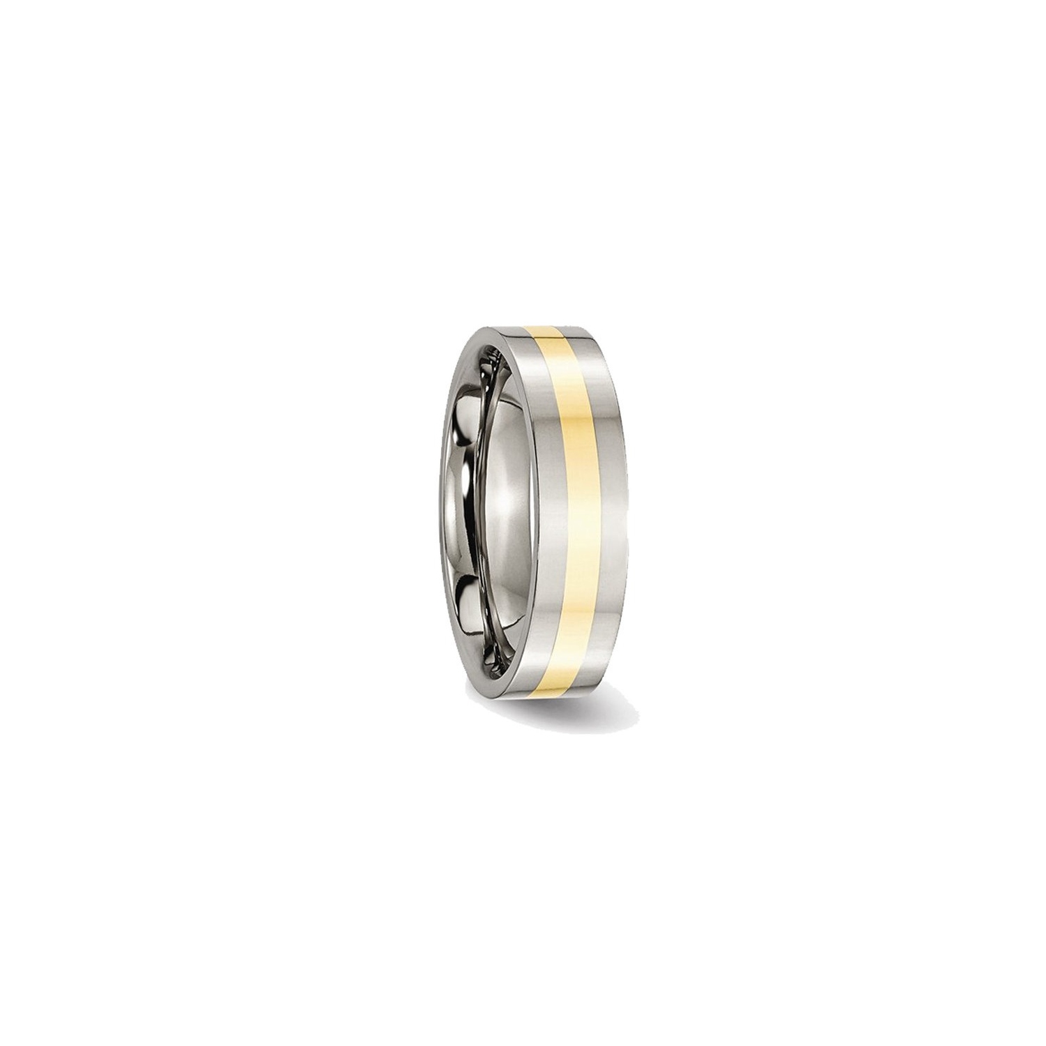 Mens 6mm Titanium Wedding Band Ring with 14 Gold Inlay