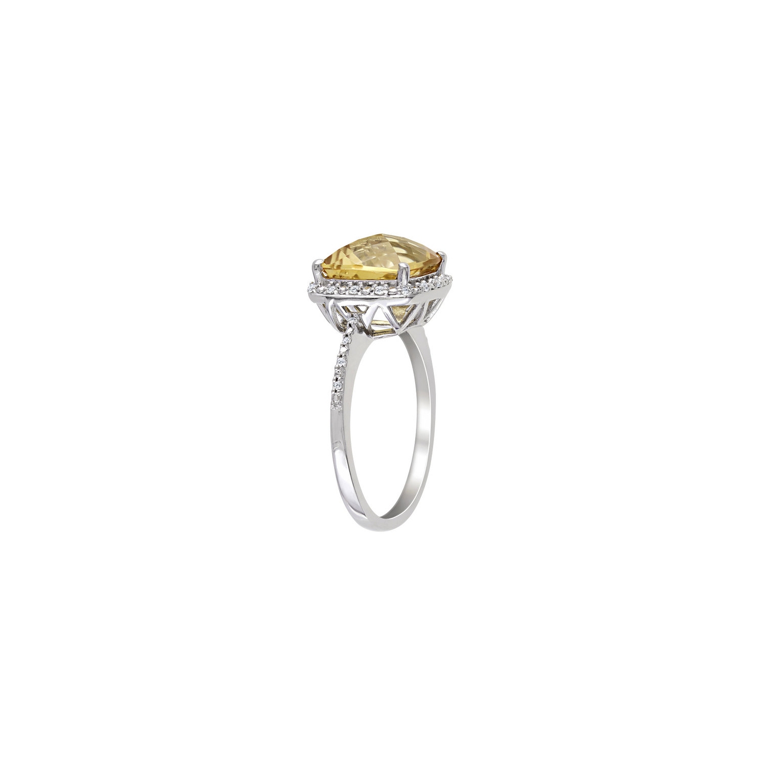 Citrine and Diamond 4.10 Carat Halo Ring in Sterling Silver