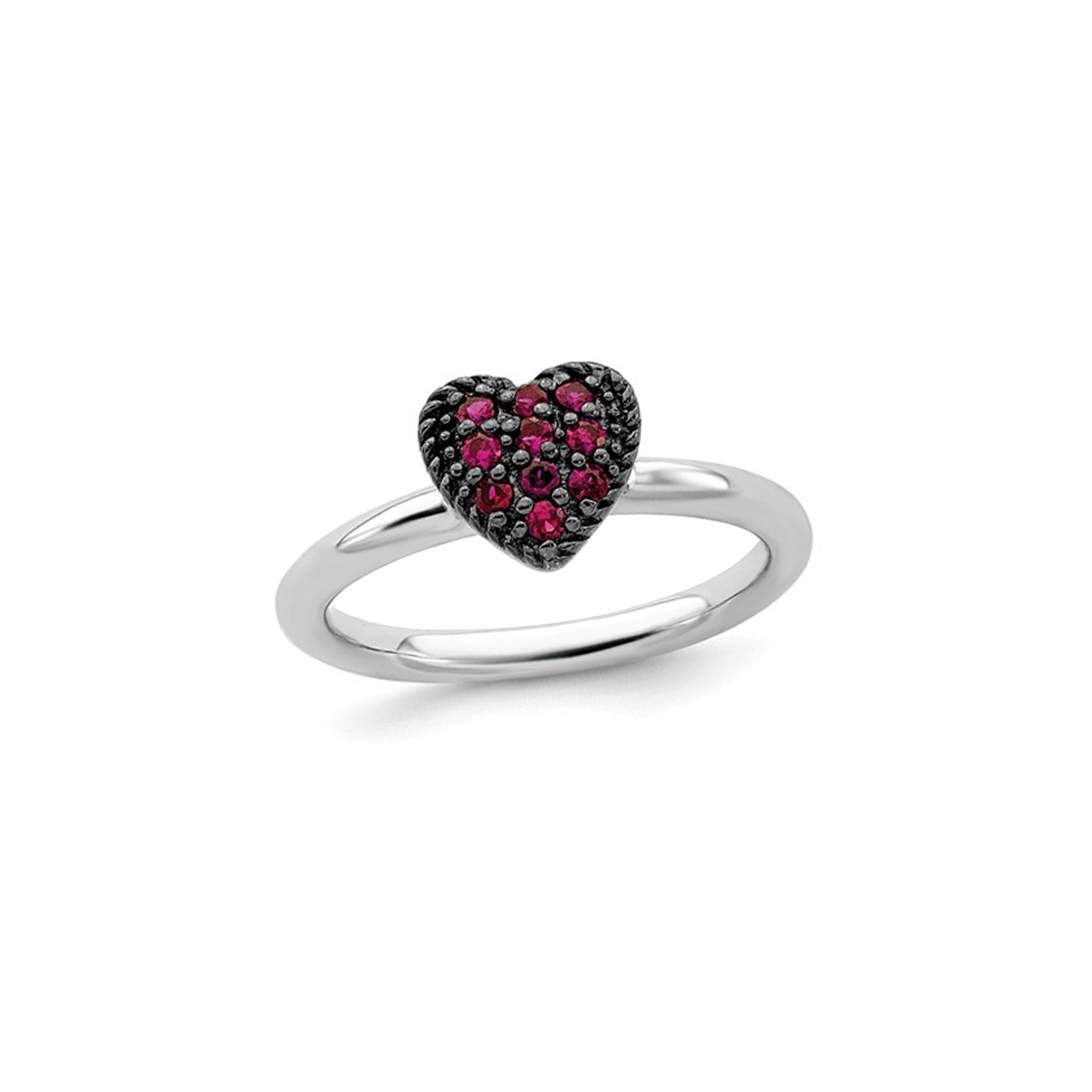 2/5 Carat Lab Created Ruby Cluster Heart Promise Ring in Sterling Silver