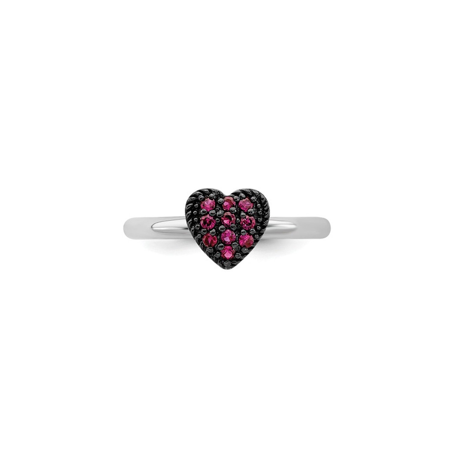 2/5 Carat Lab Created Ruby Cluster Heart Promise Ring in Sterling Silver