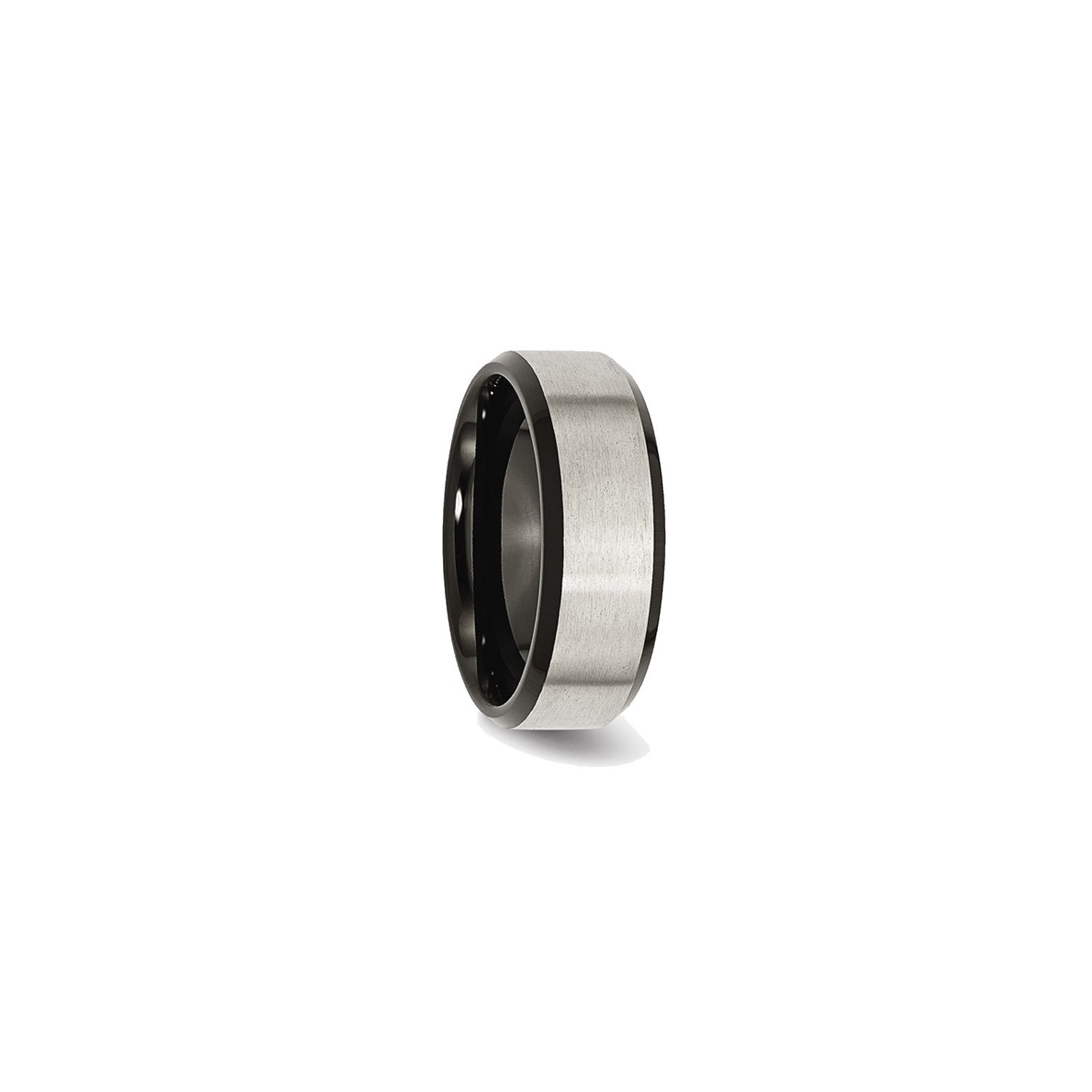 Mens Titanium 8mm Brushed Wedding Band Ring with Black Plated Beveled Edge