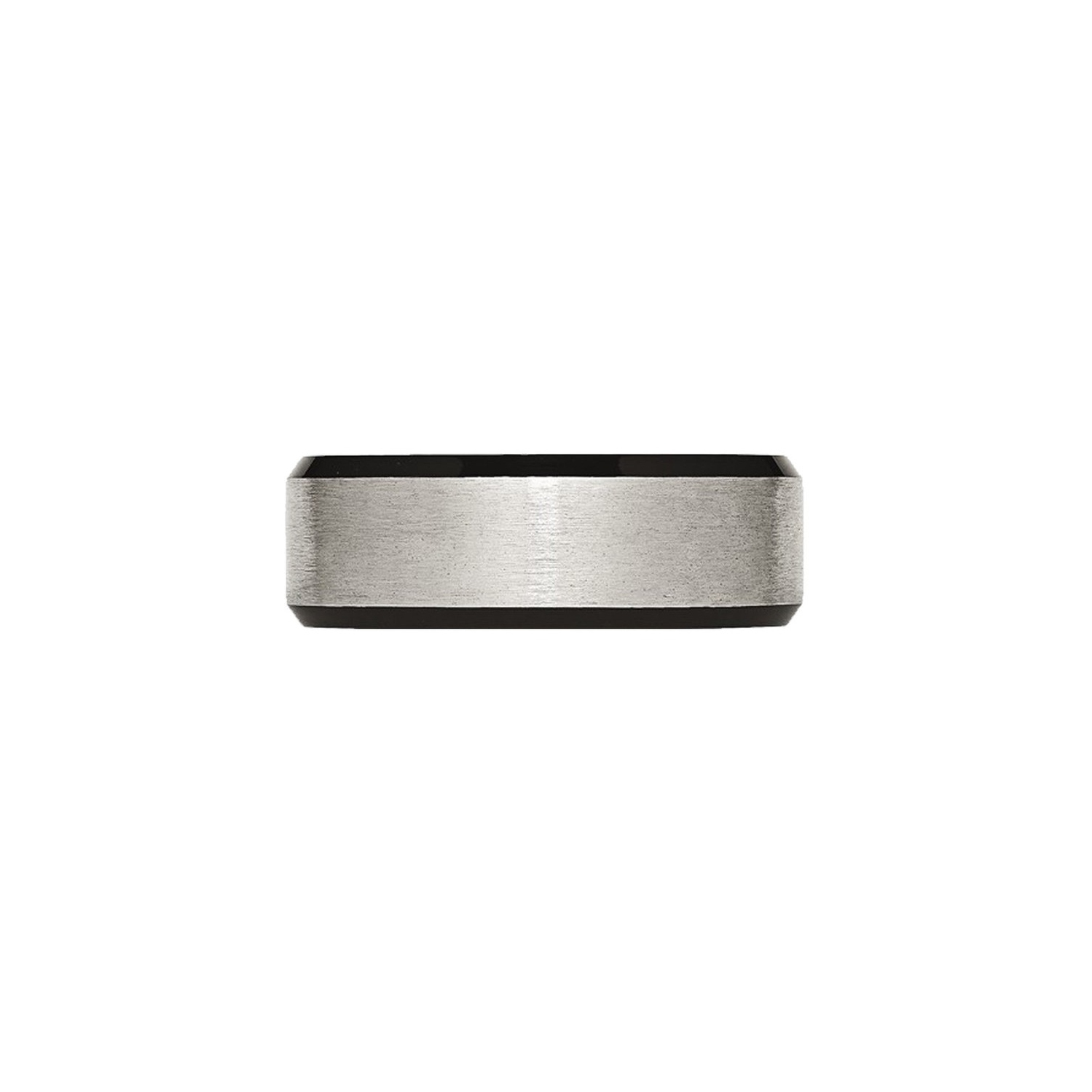 Mens Titanium 8mm Brushed Wedding Band Ring with Black Plated Beveled Edge