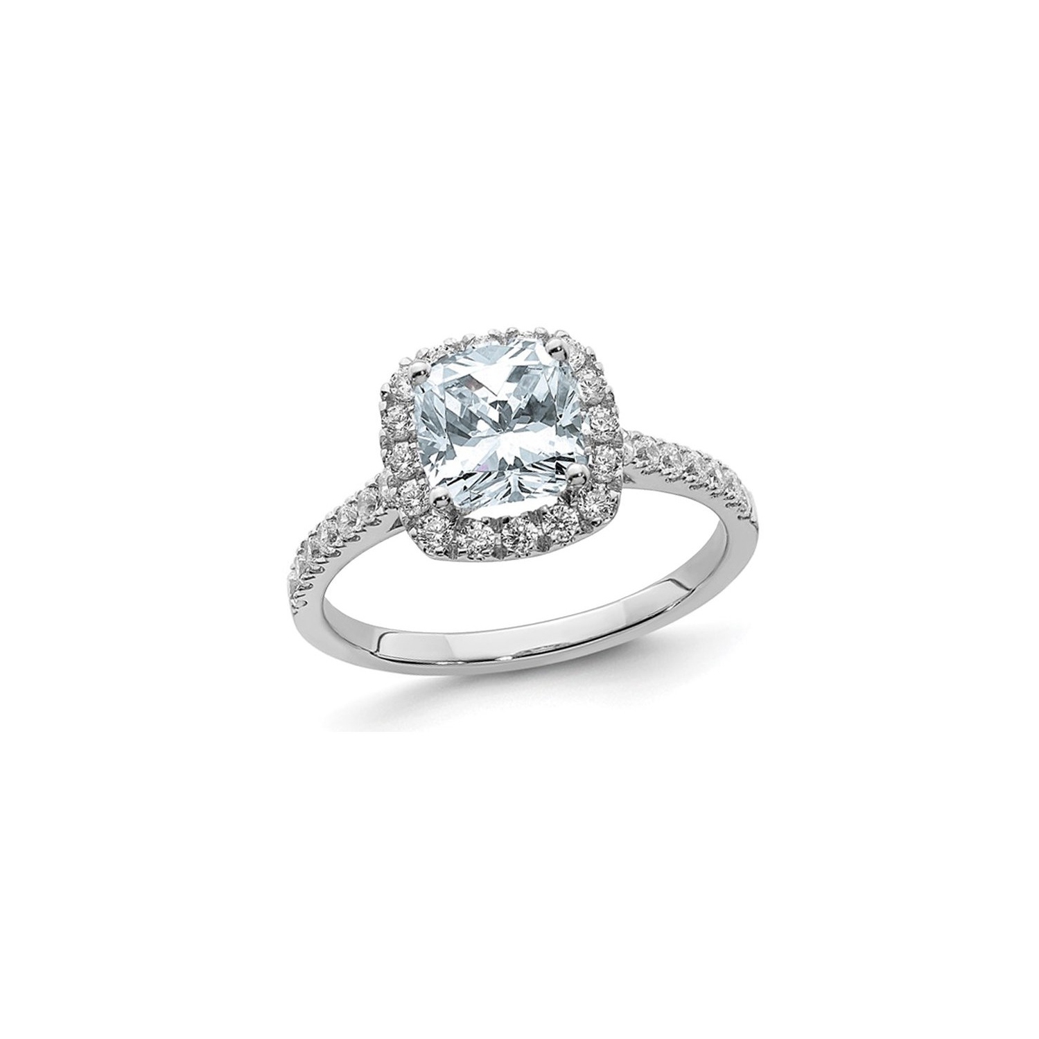 1.68 Carat Cushion-Cut Synthetic Moissanite Halo Engagement Ring in 14K White Gold