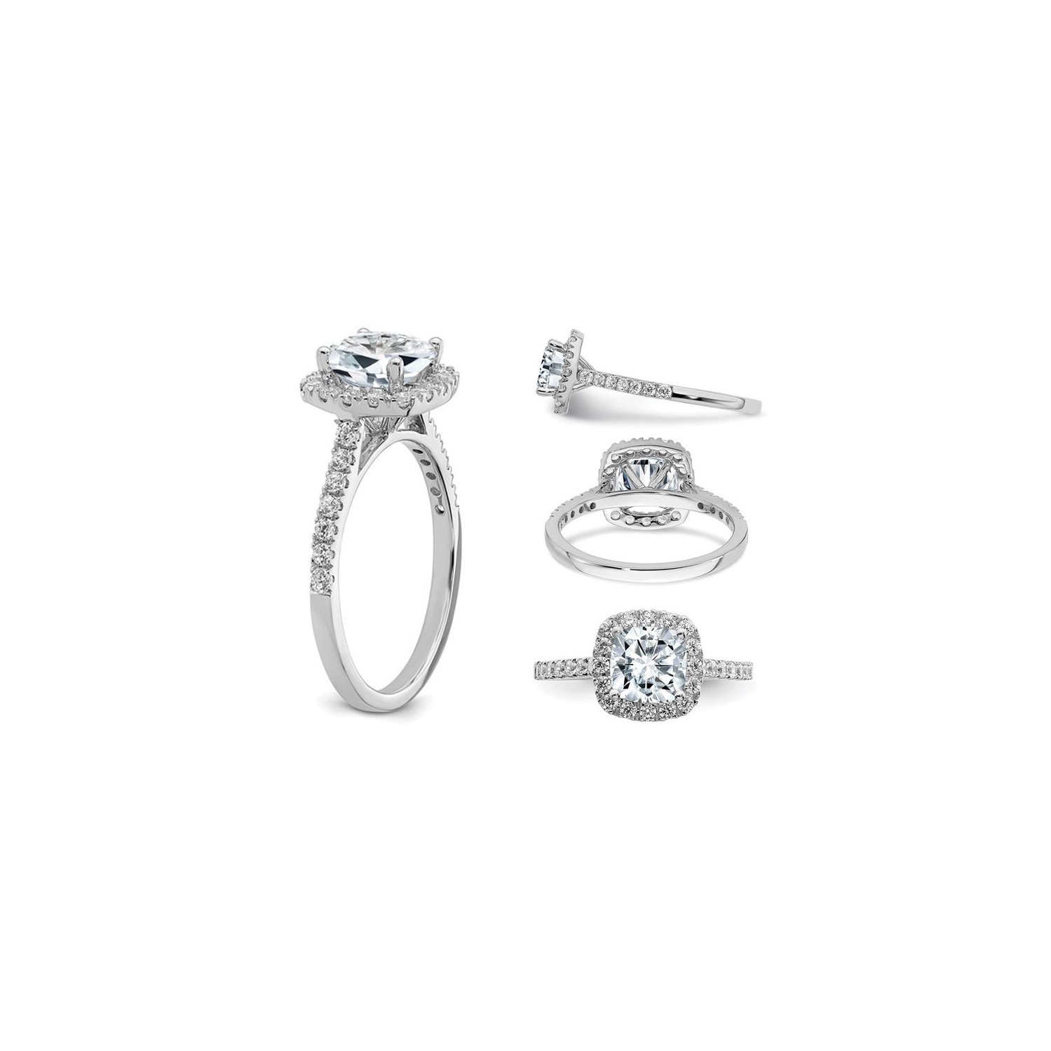 1.68 Carat Cushion-Cut Synthetic Moissanite Halo Engagement Ring in 14K White Gold