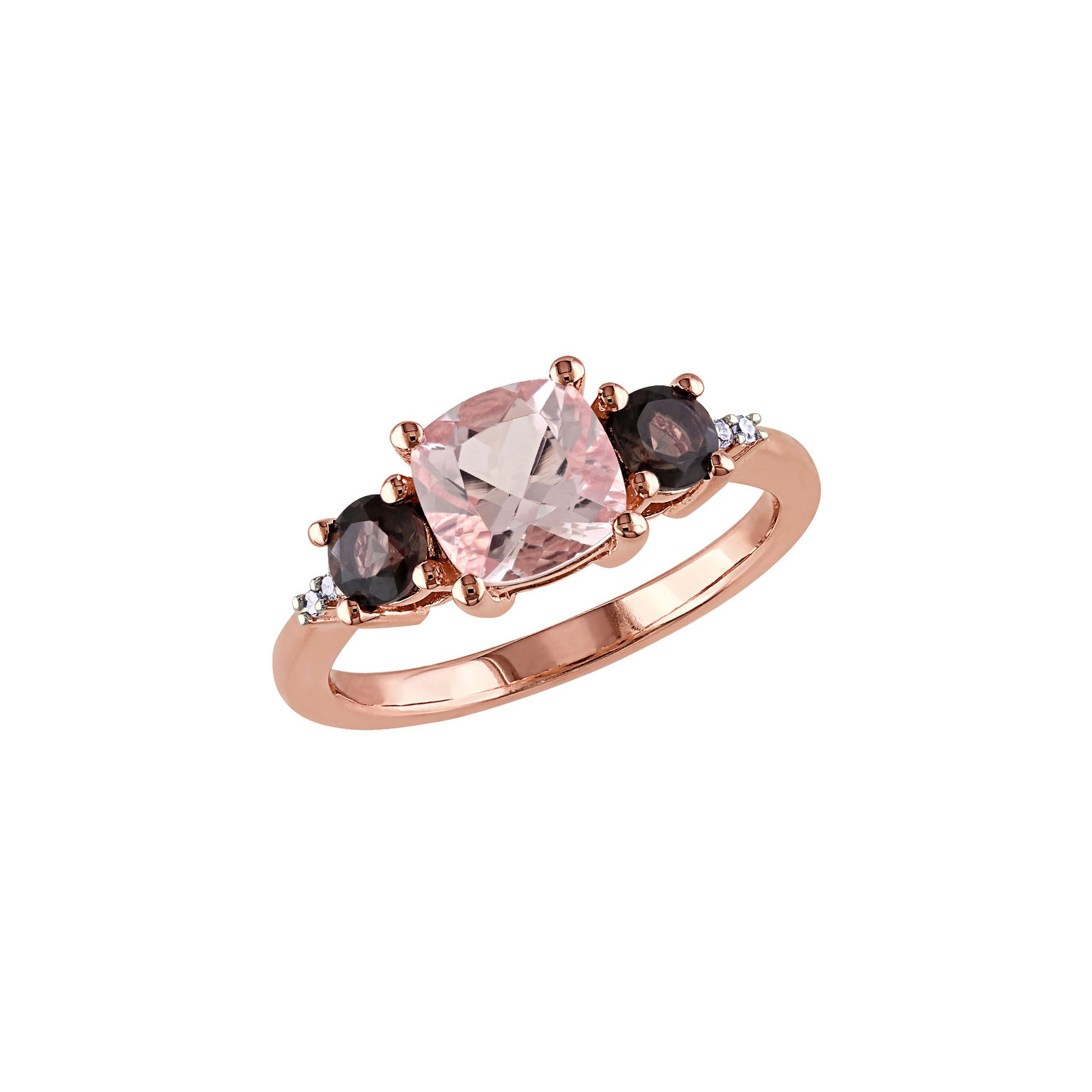 Bague en argent sterling rose avec morganite et charbonneux en forme de coeur 2,14&nbsp;carat et diamants