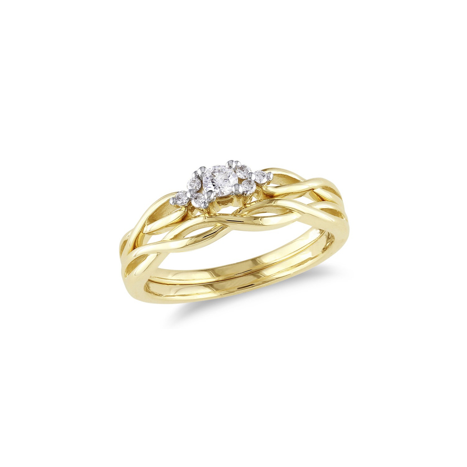 Diamond Engagement Ring & Wedding Band Set 1/6 Carat in 10K Yellow Gold