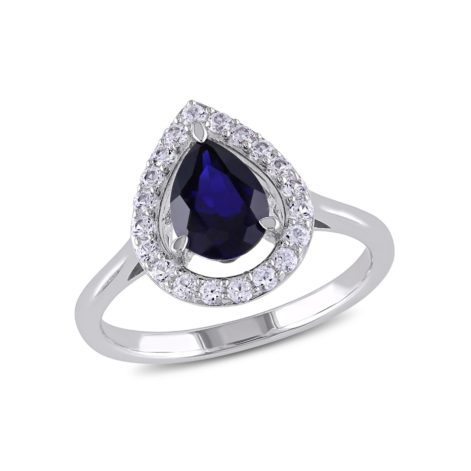 Bague en argent sterling avec saphir bleu et blanc synthétique en laboratoire de 2.20 ct