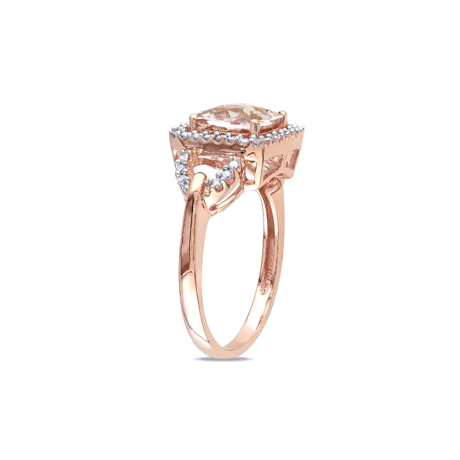 Bague en or rose 10 ct avec morganite et diamant 2.20&nbsp;carat
