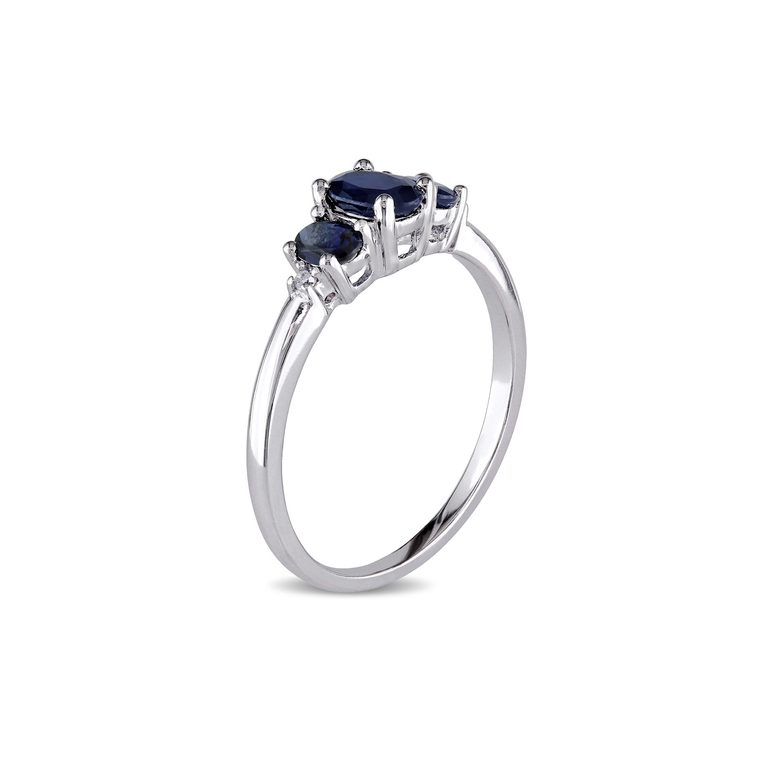 1.00 Carat Blue Sapphire and Diamond Three Stone Ring Ring in 10k White Gold
