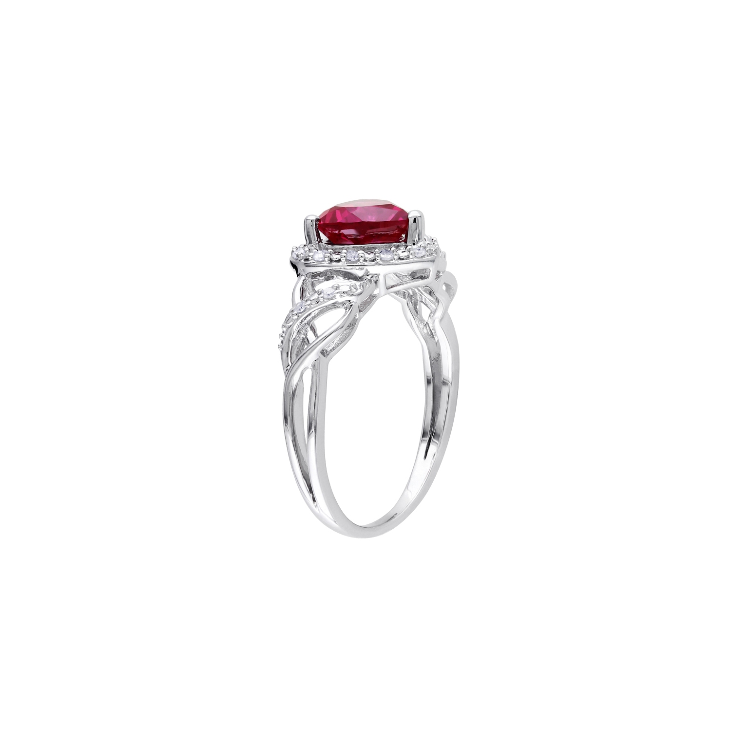 Bague en argent sterling avec rubis synthétique en laboratoire et diamants d'1,70&nbsp;carat