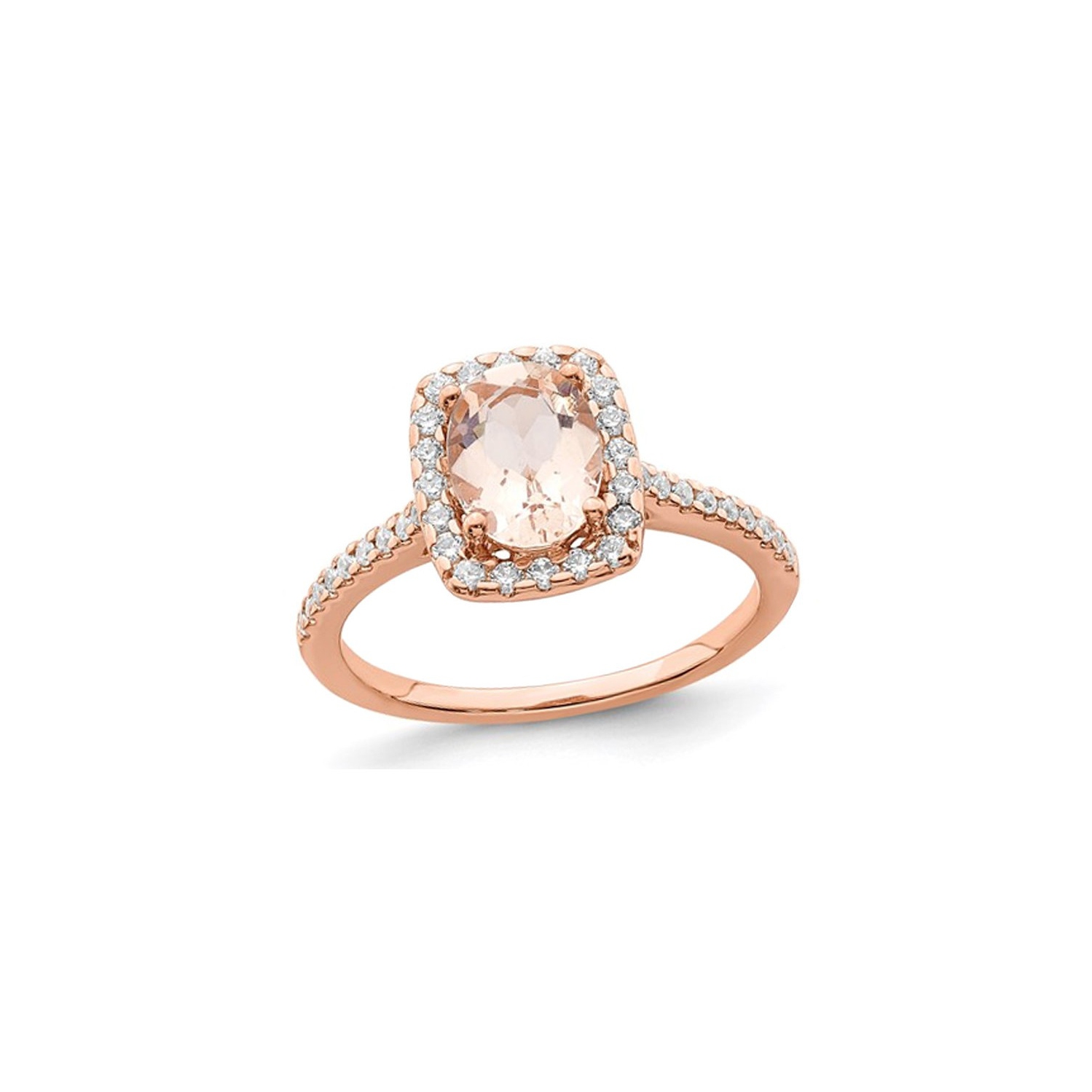 1.25 Carat Morganite Halo Engagement Ring with Diamonds 3/10 Carat (ctw) in 14K Rose Pink Gold (SIZE 7)