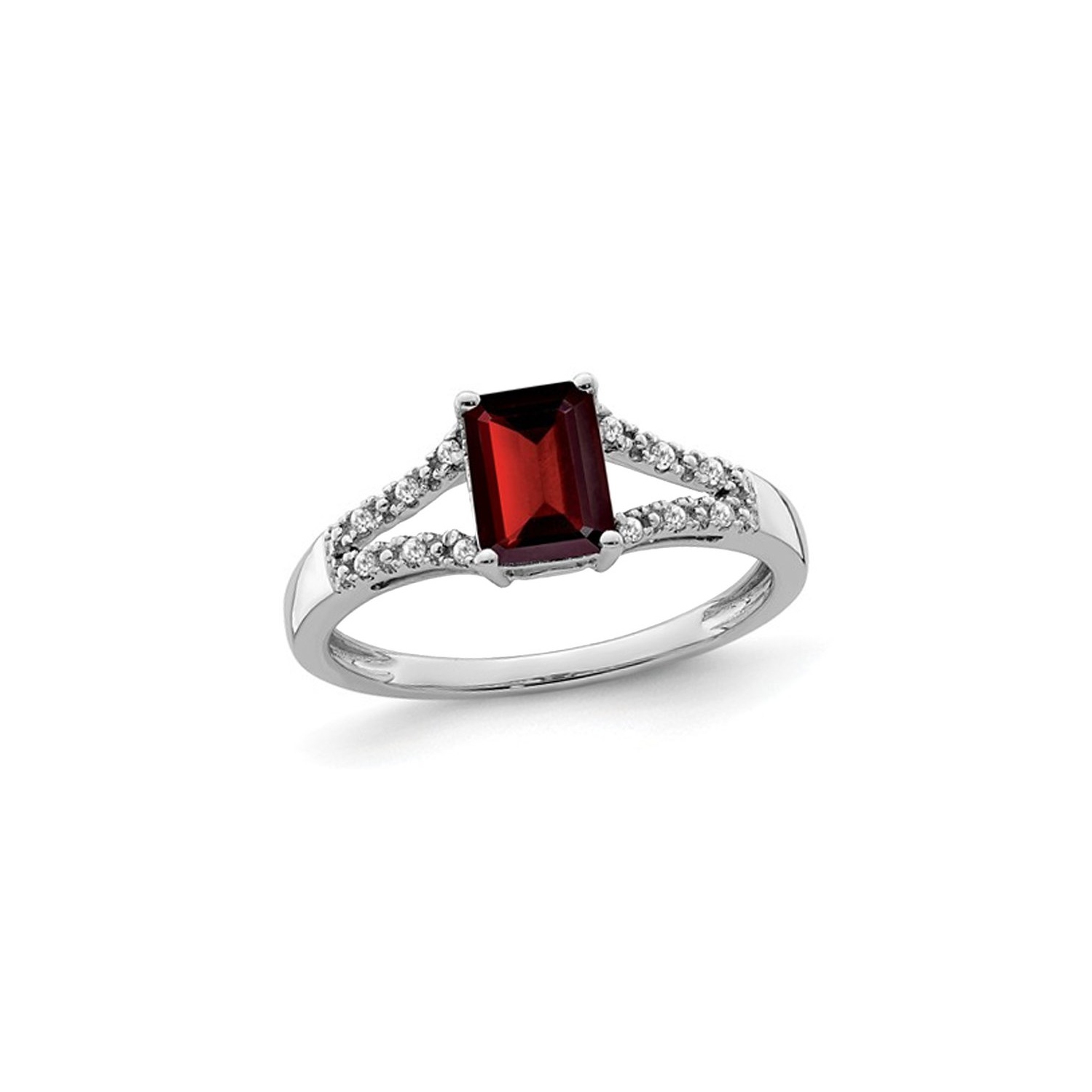 1.25 Carat Emerald-Cut Garnet Ring in 14K White Gold with Accent Diamonds